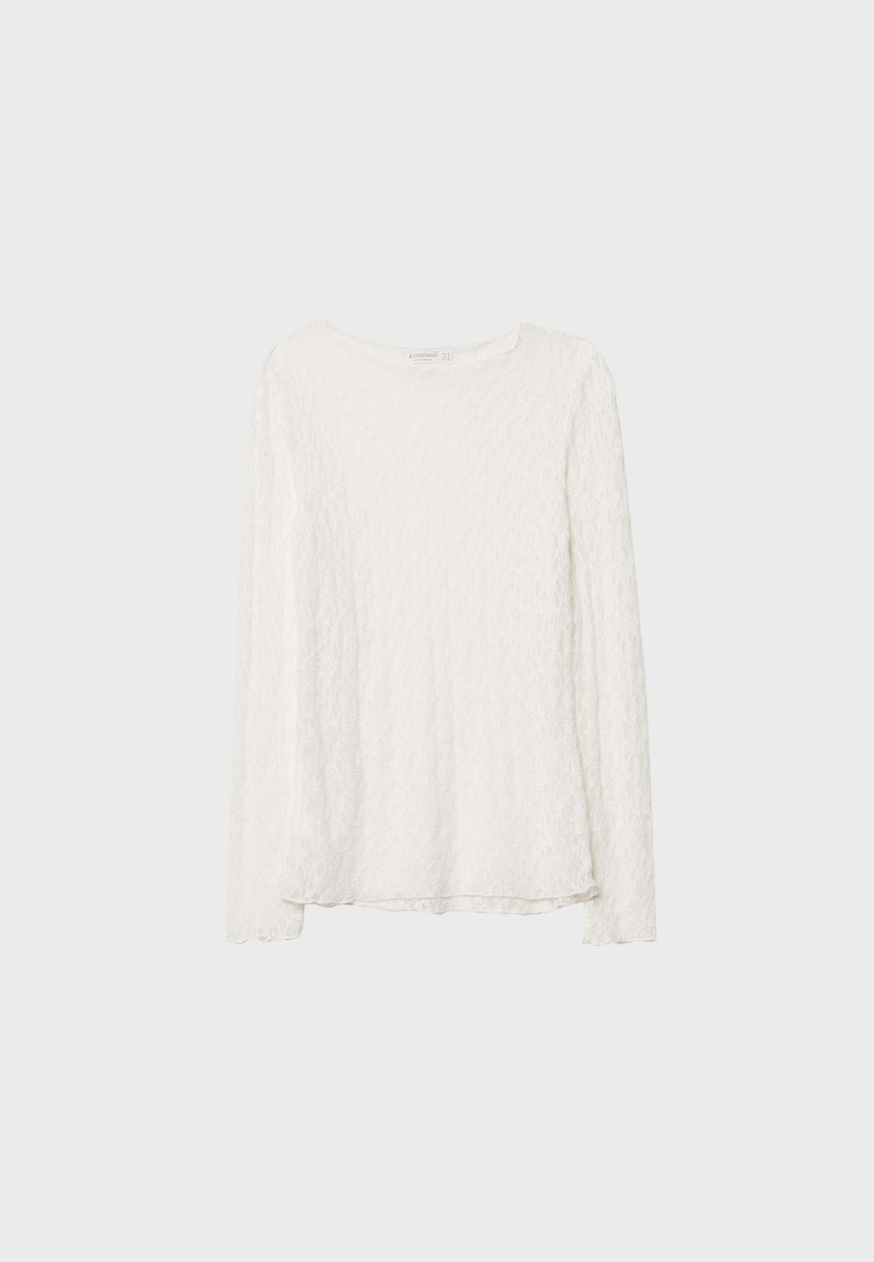 Long sleeve lace T-shirt — Ecru