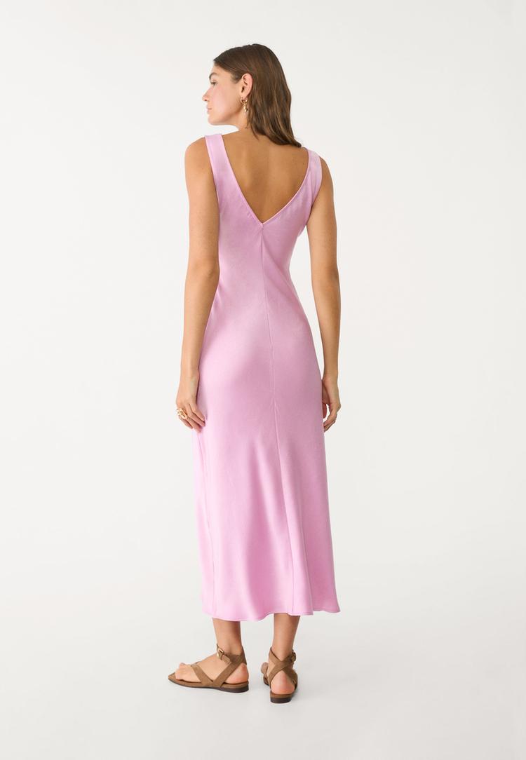 vestido midi satinado encaje