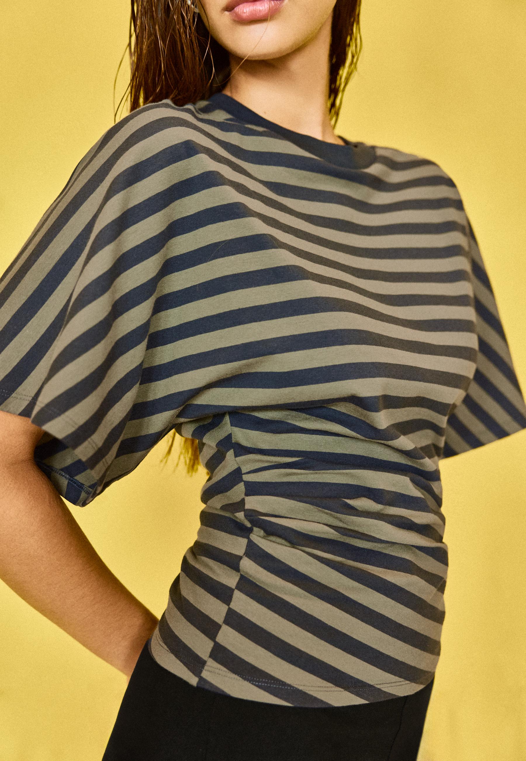B08 Striped Japanese short sleeve T-shirt — Khaki