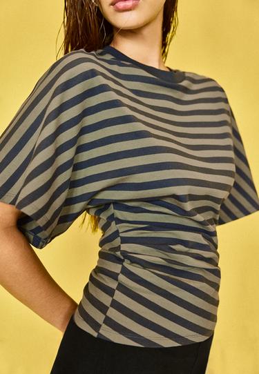 B08 Striped short sleeve T-shirt — Khaki 3