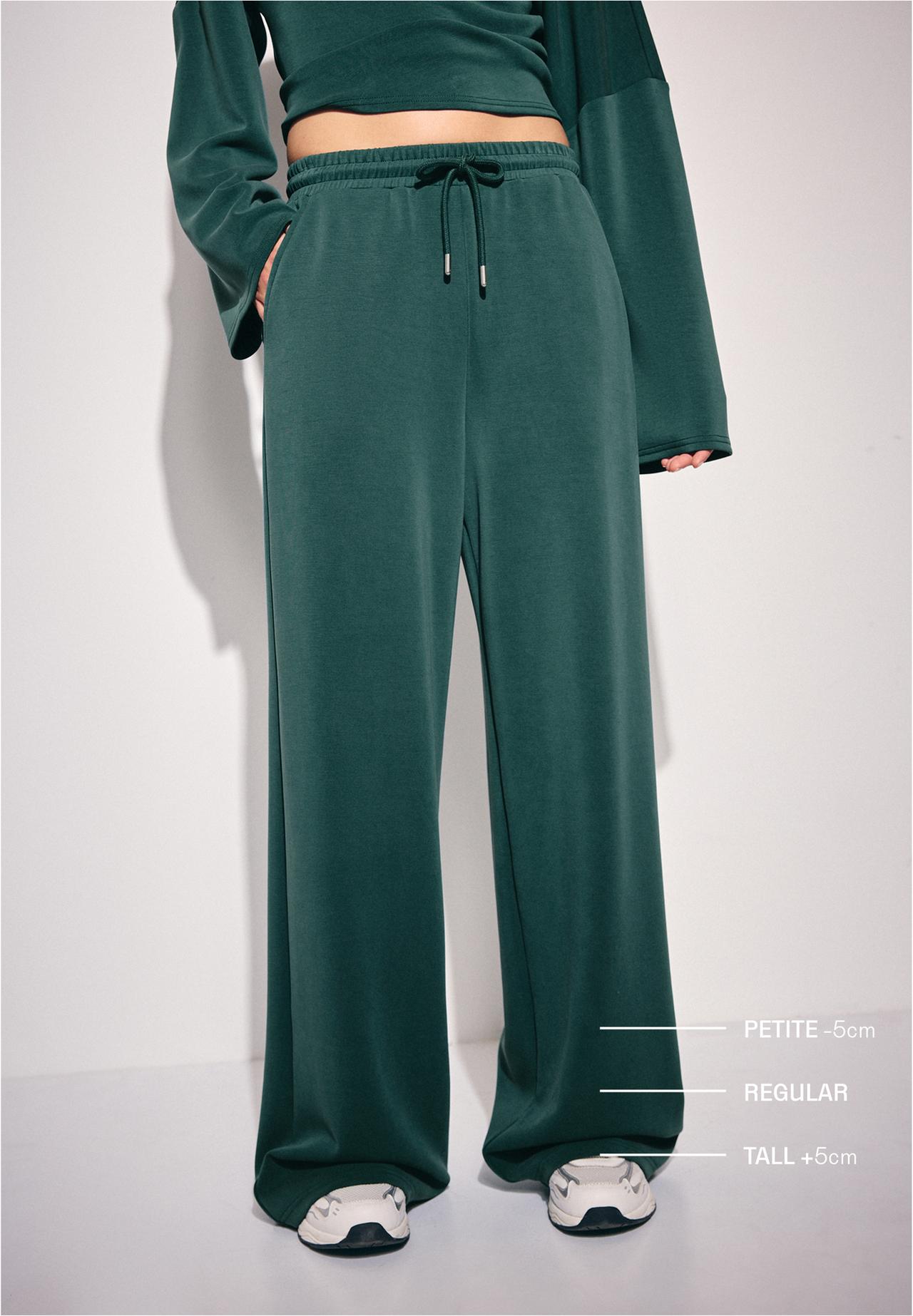 Soft-touch palazzo jogger trousers — Khaki