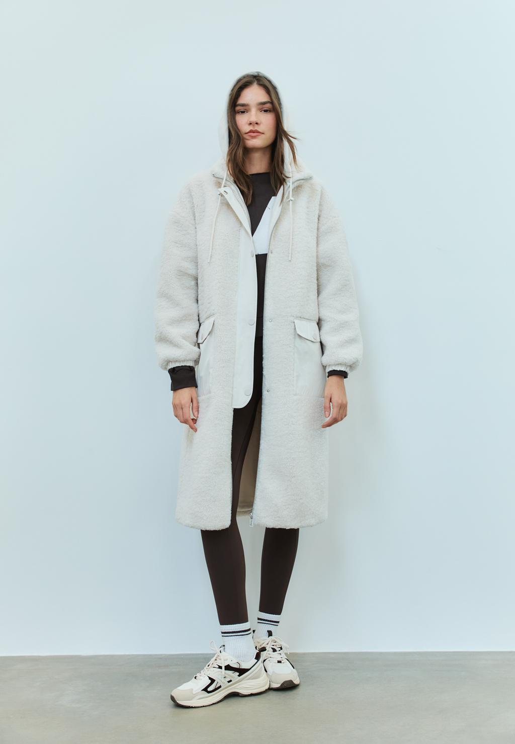 Manteau long effet peau de mouton