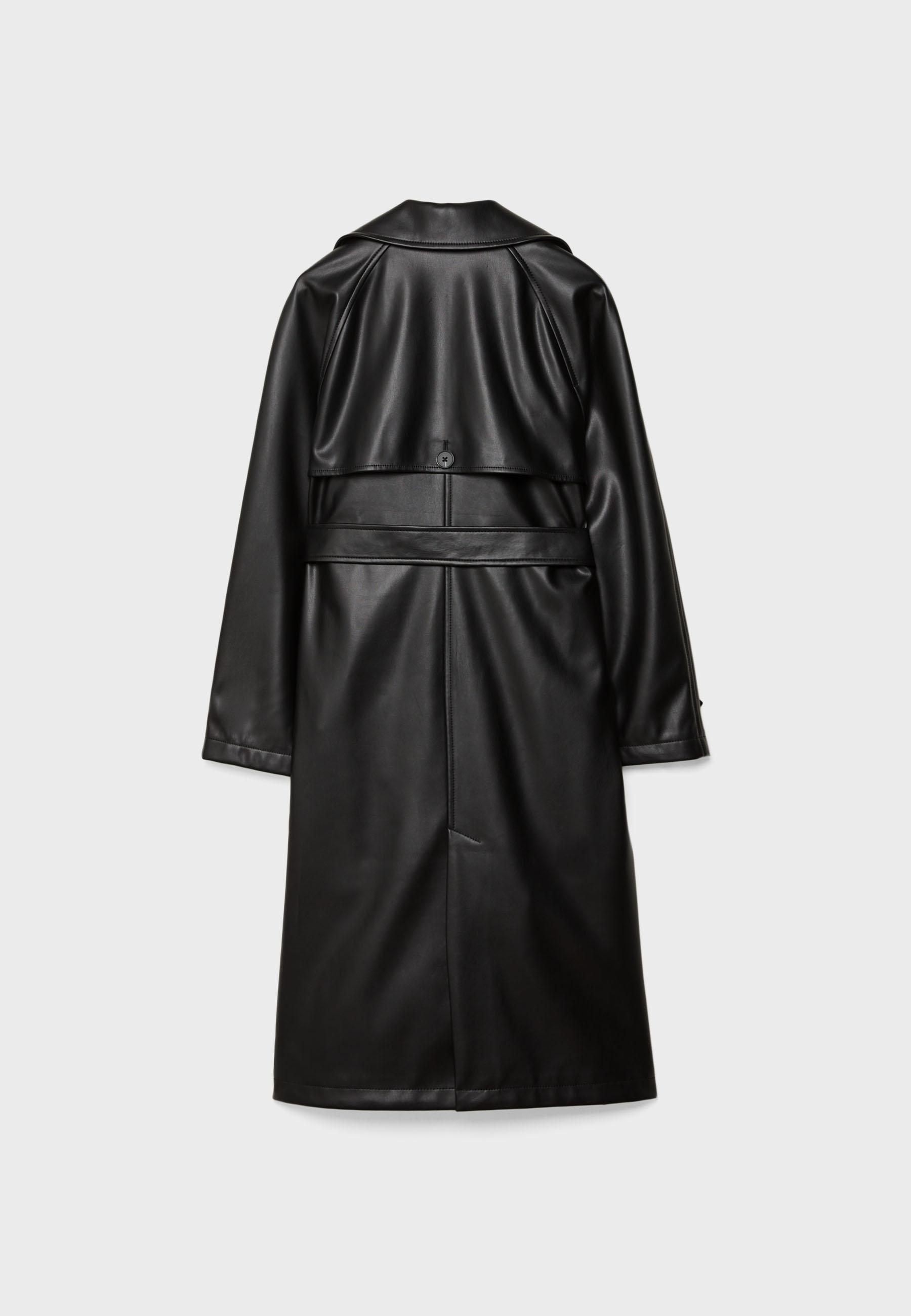 Long faux leather trench coat — Black