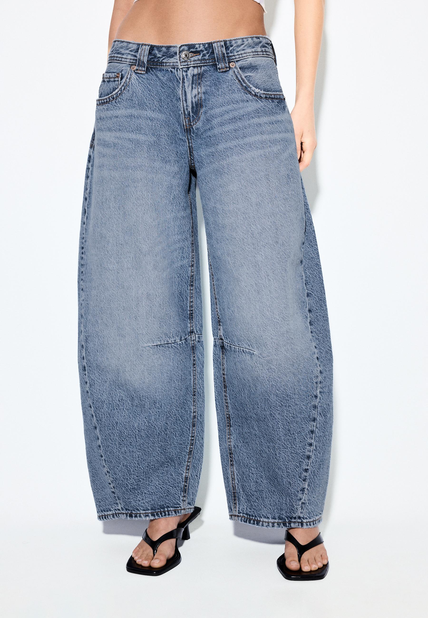 Low-waist barrel jeans — MEDIUM BLUE DENIM
