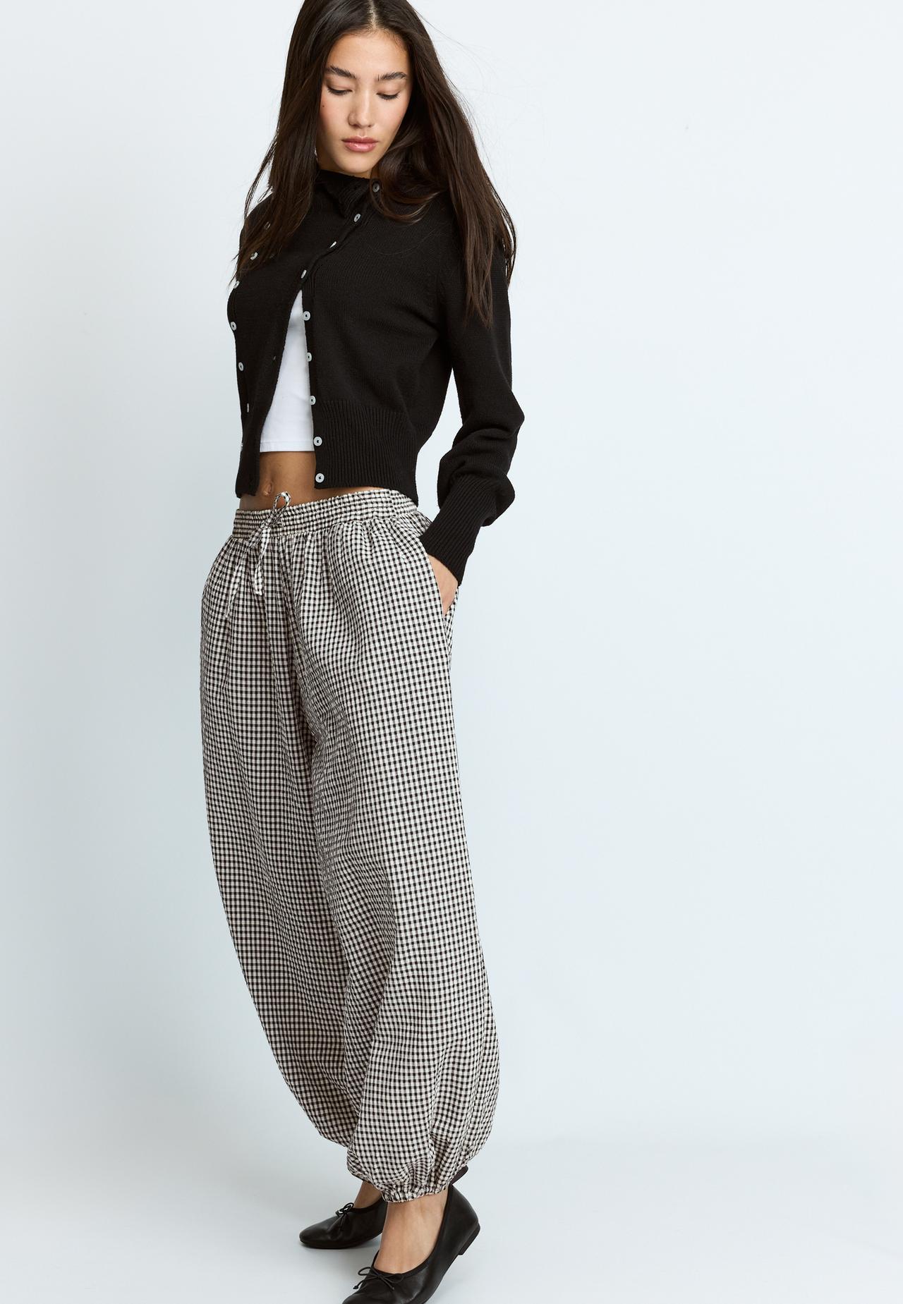 Check balloon trousers — Ecru