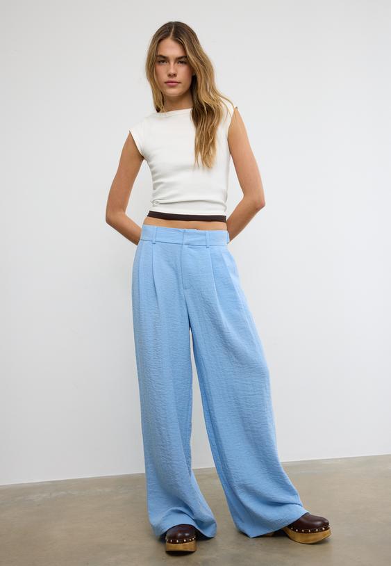 ayarlanabilir dugmeli keten karısımlı bol paca pantolon