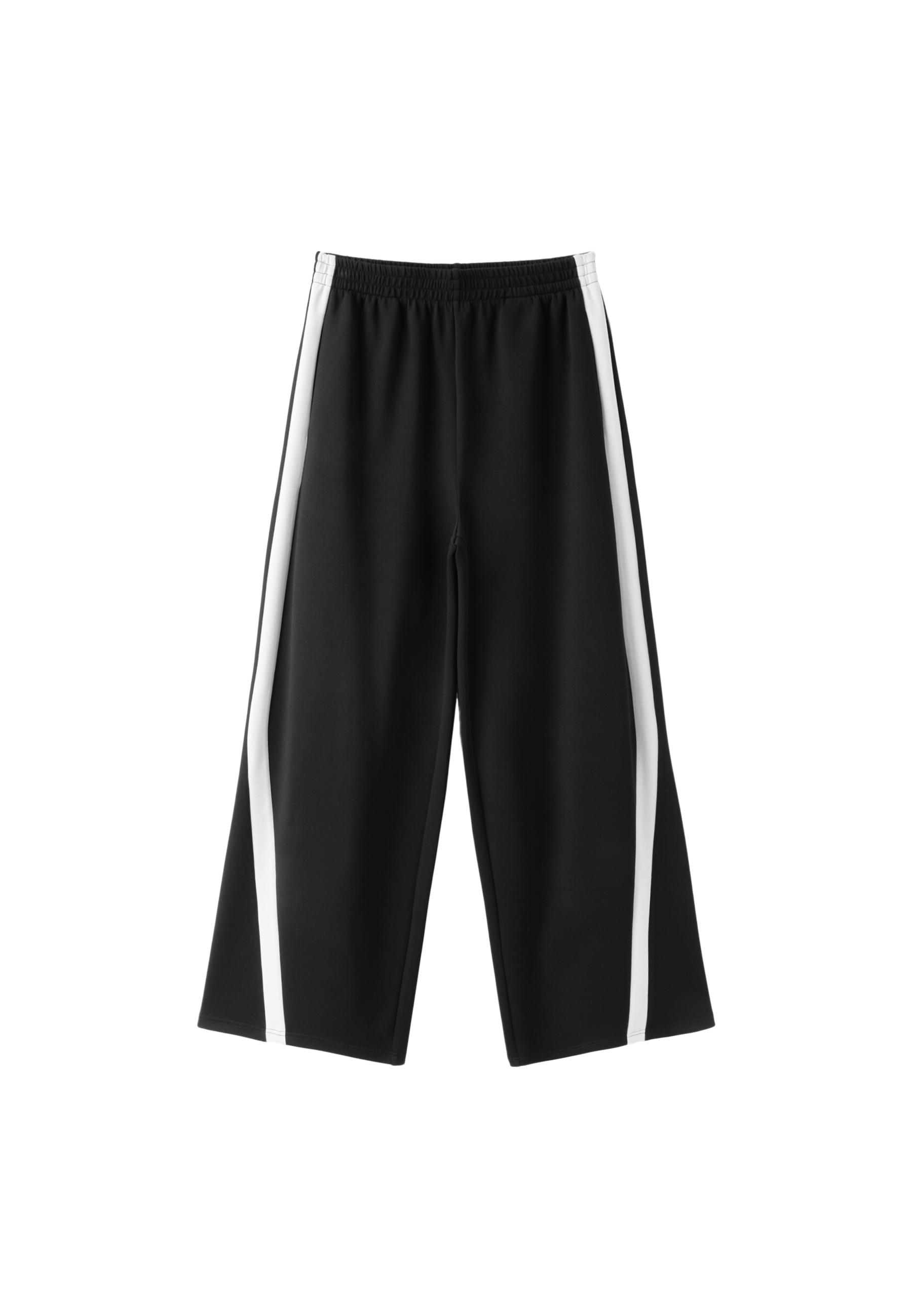 Soft-touch wide-leg jogger trousers with side band — Black