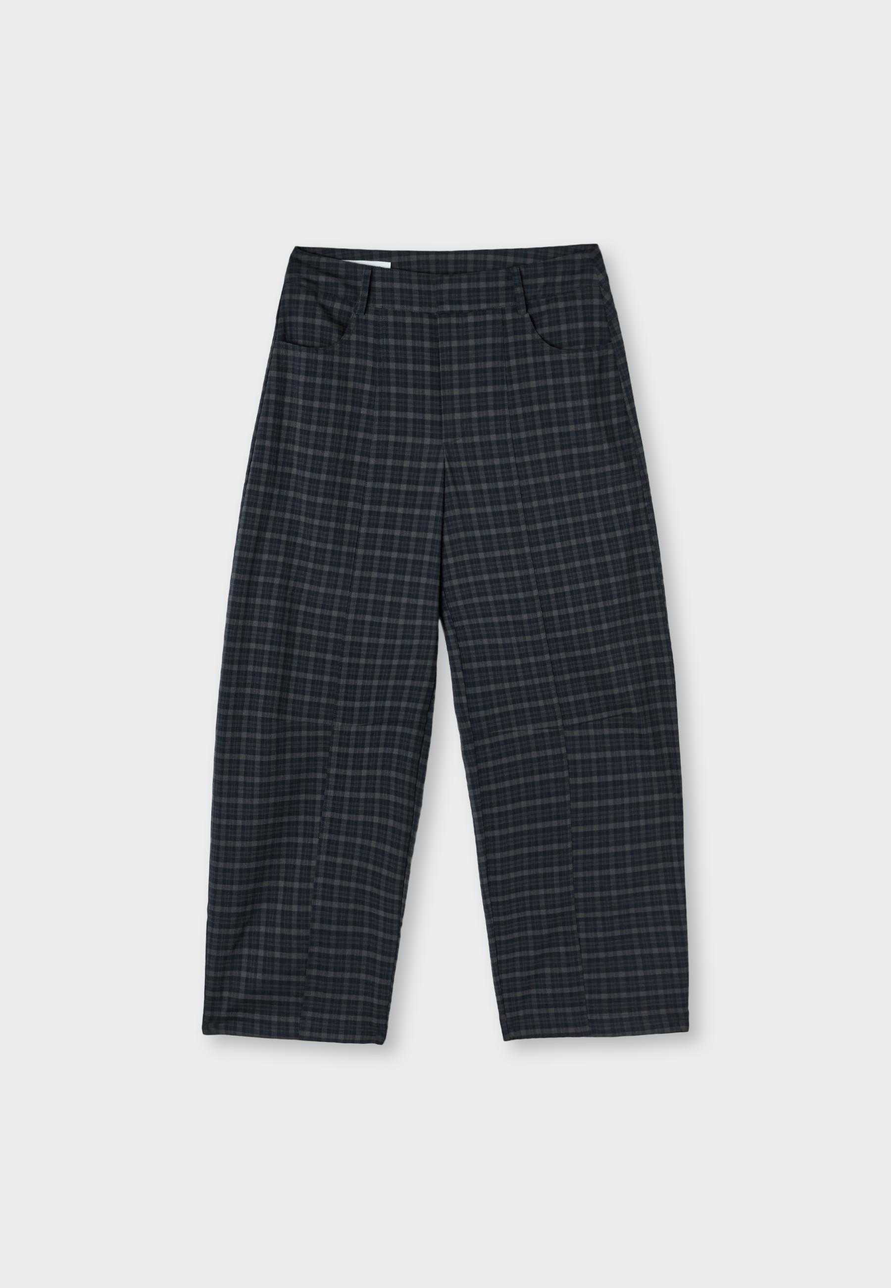 Check barrel dress trousers — Navy blue