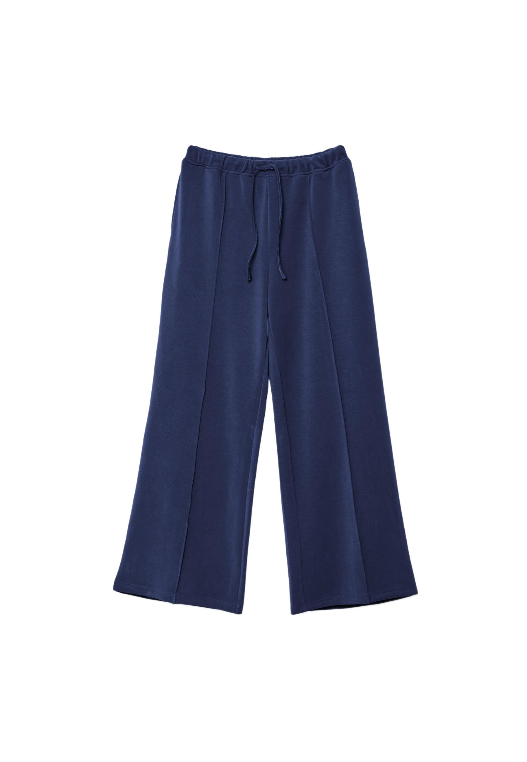 Soft-touch wide-leg pin-tuck joggers — Navy blue