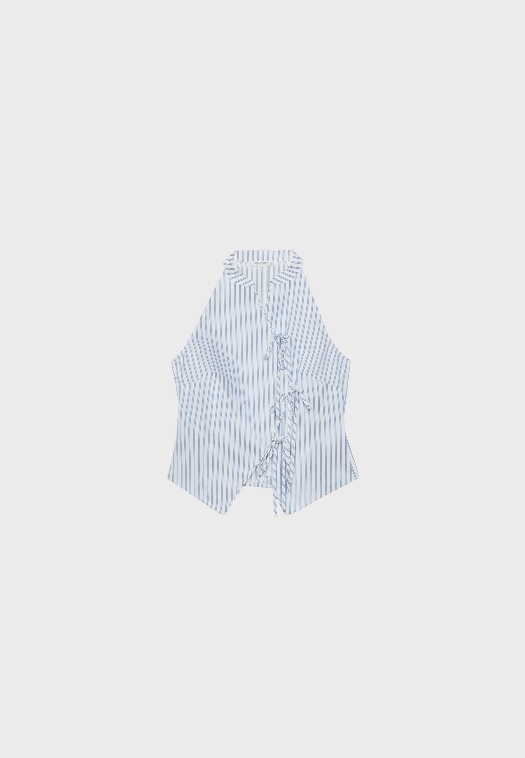 Semi-crinkled halter top with knots — Blue