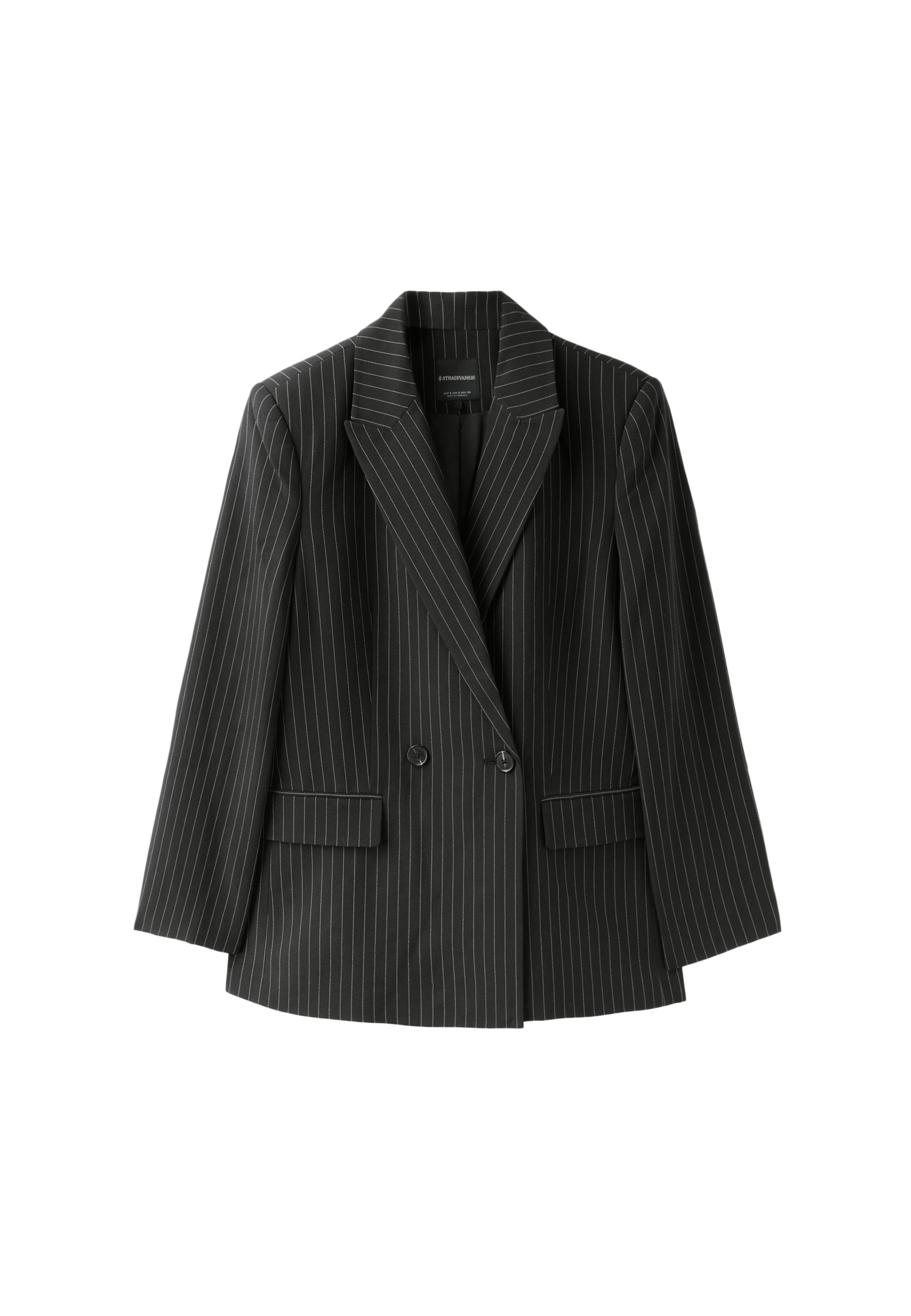 Straight striped button blazer — Black
