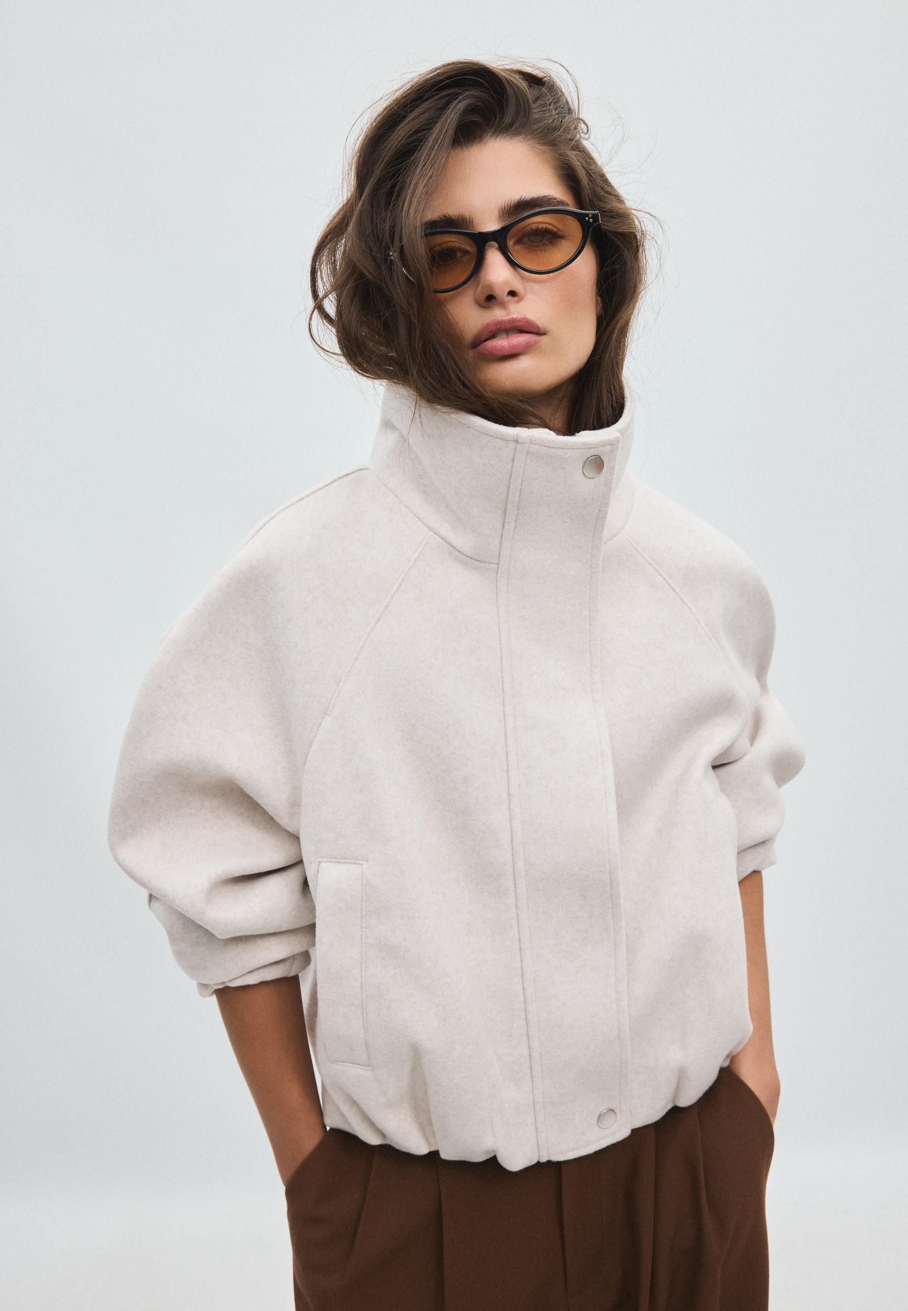 Soft-touch bomber jacket — Ecru