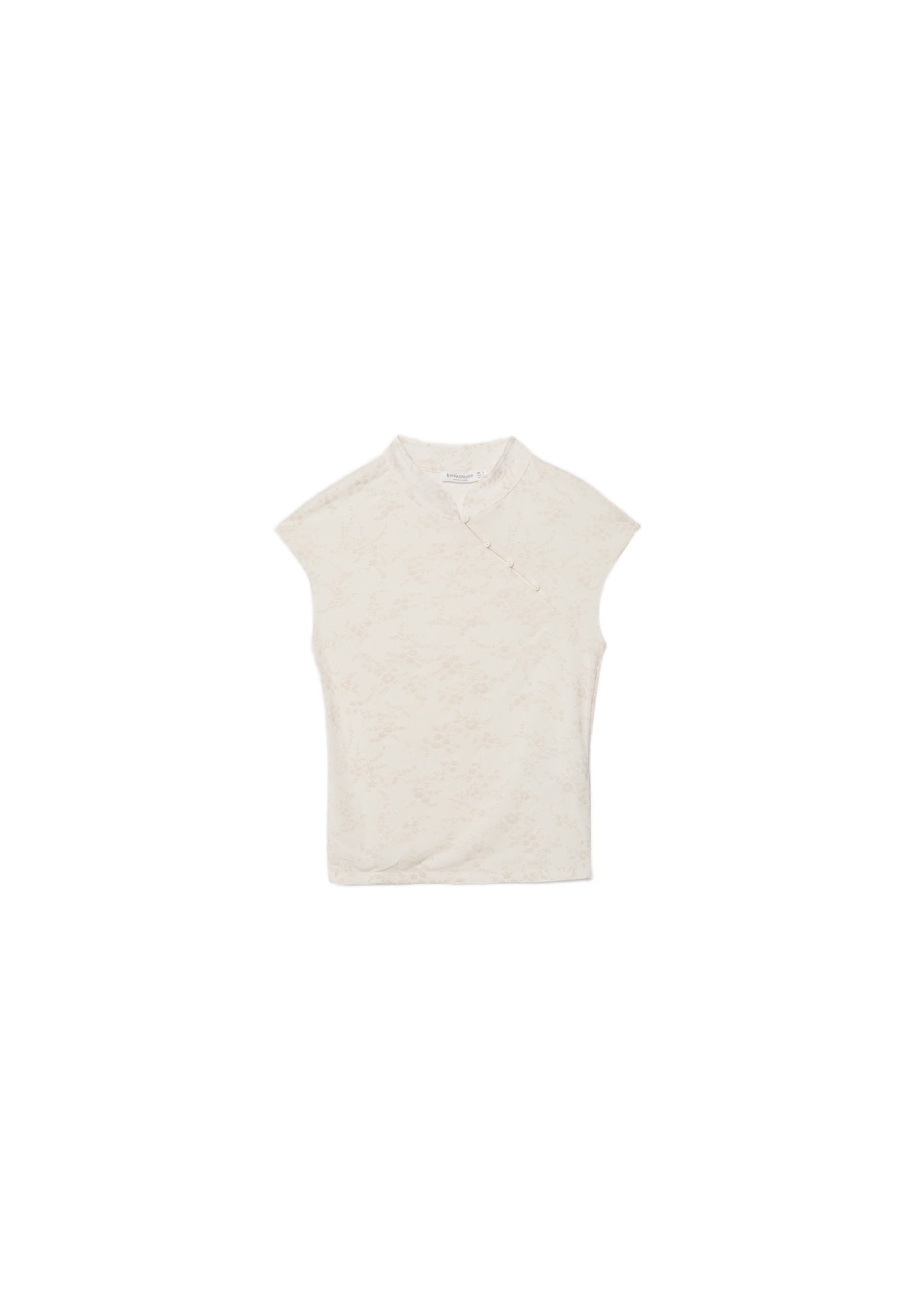 Flocked stand collar T-shirt — Ecru