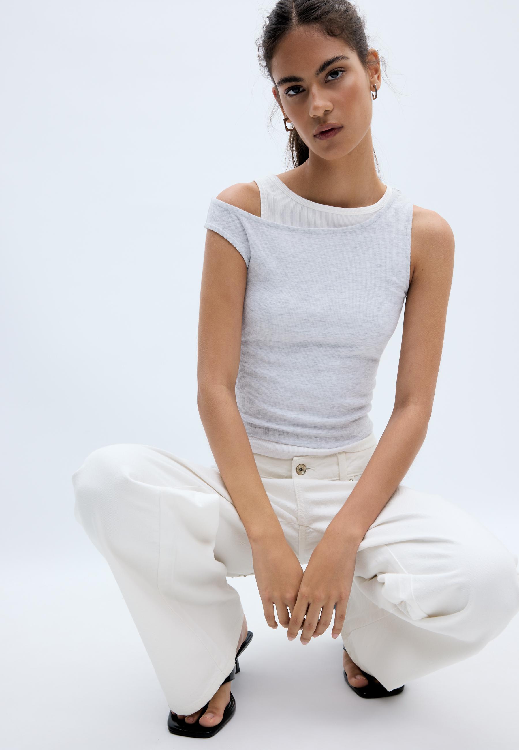 Double layer T-shirt — Grey melange