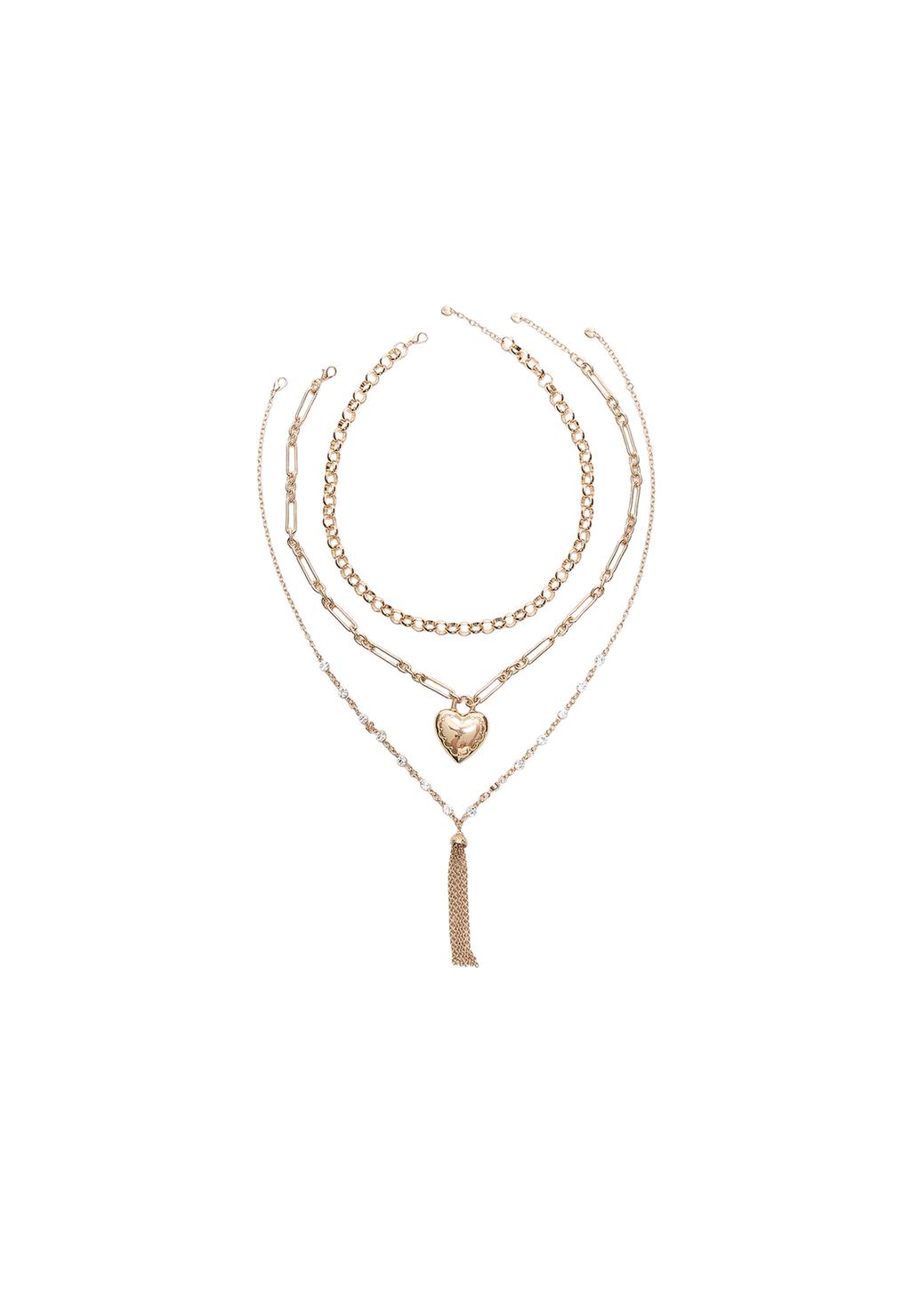 Set of 3 heart and pompom necklaces