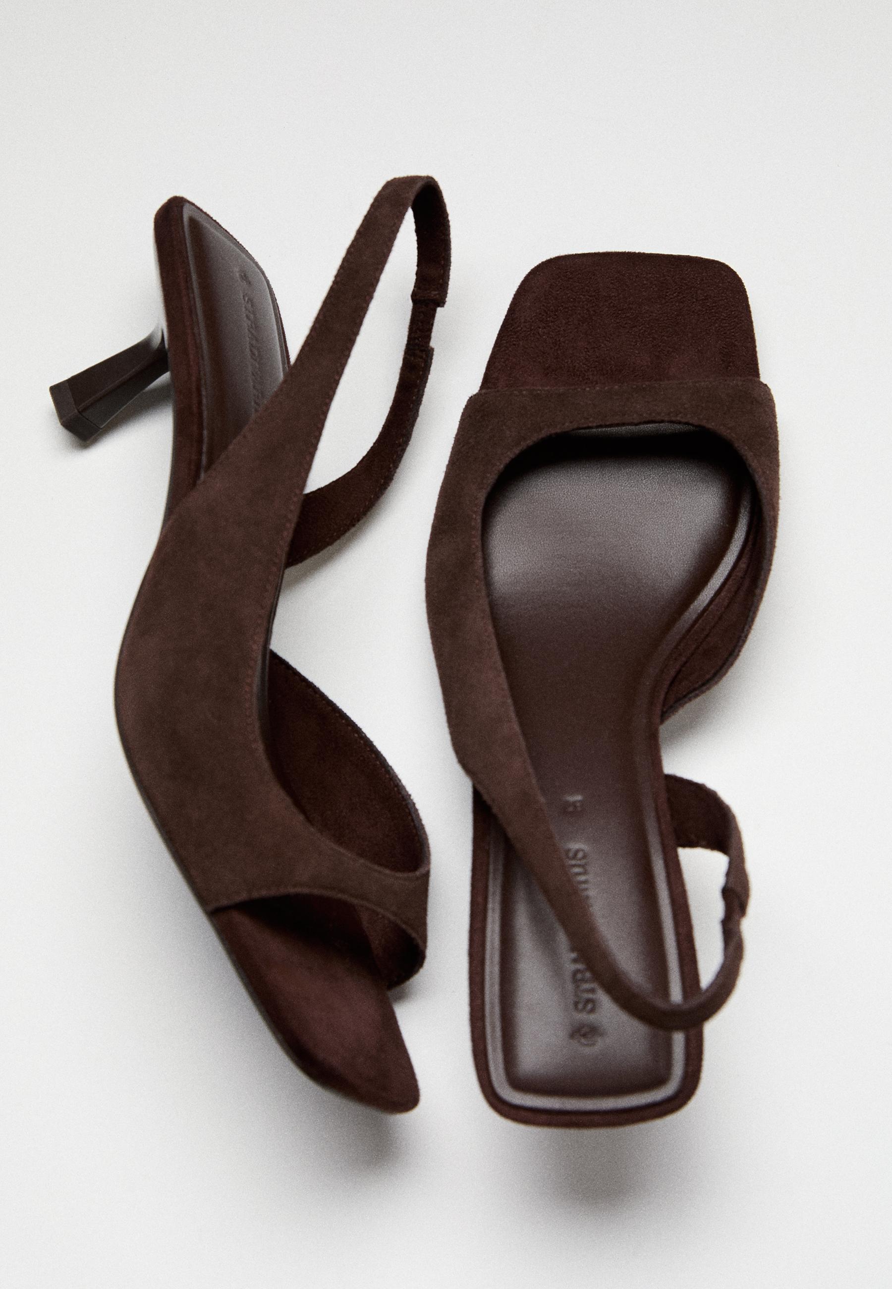 Leather kitten heel sandals — BROWN