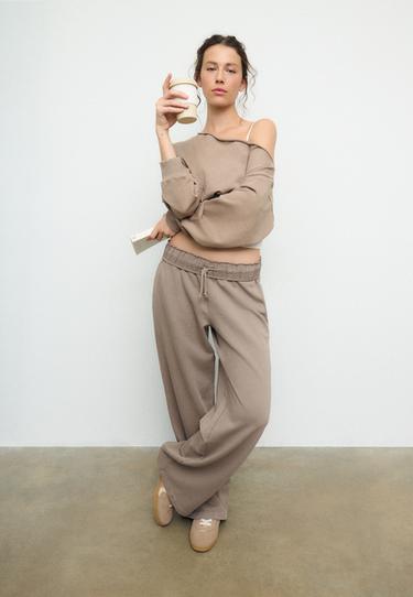 Washed-effect straight jogger trousers — Beige 2