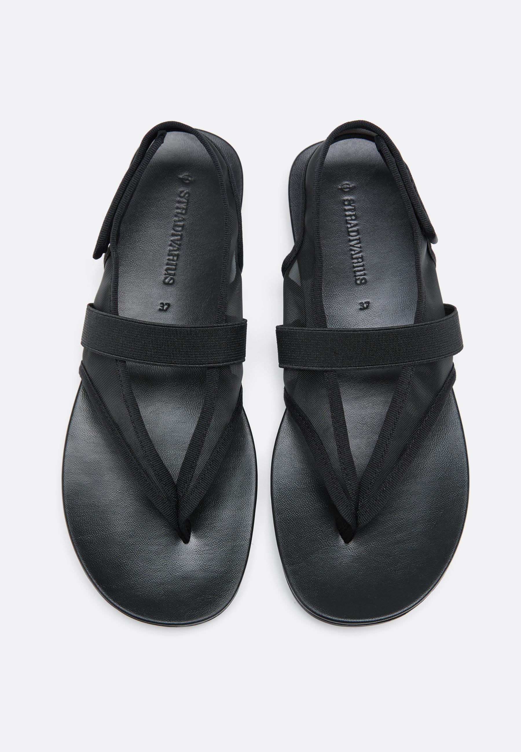 Flat mesh thong sandals — BLACK