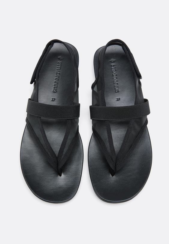 Stradivarius Φλατ Σανδάλια Thong Τούλινο Μαύρο 36