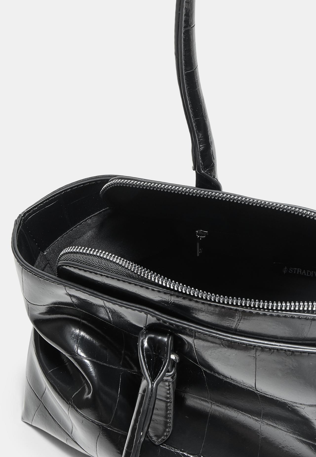 Coconut effect city bag with buckles — Black