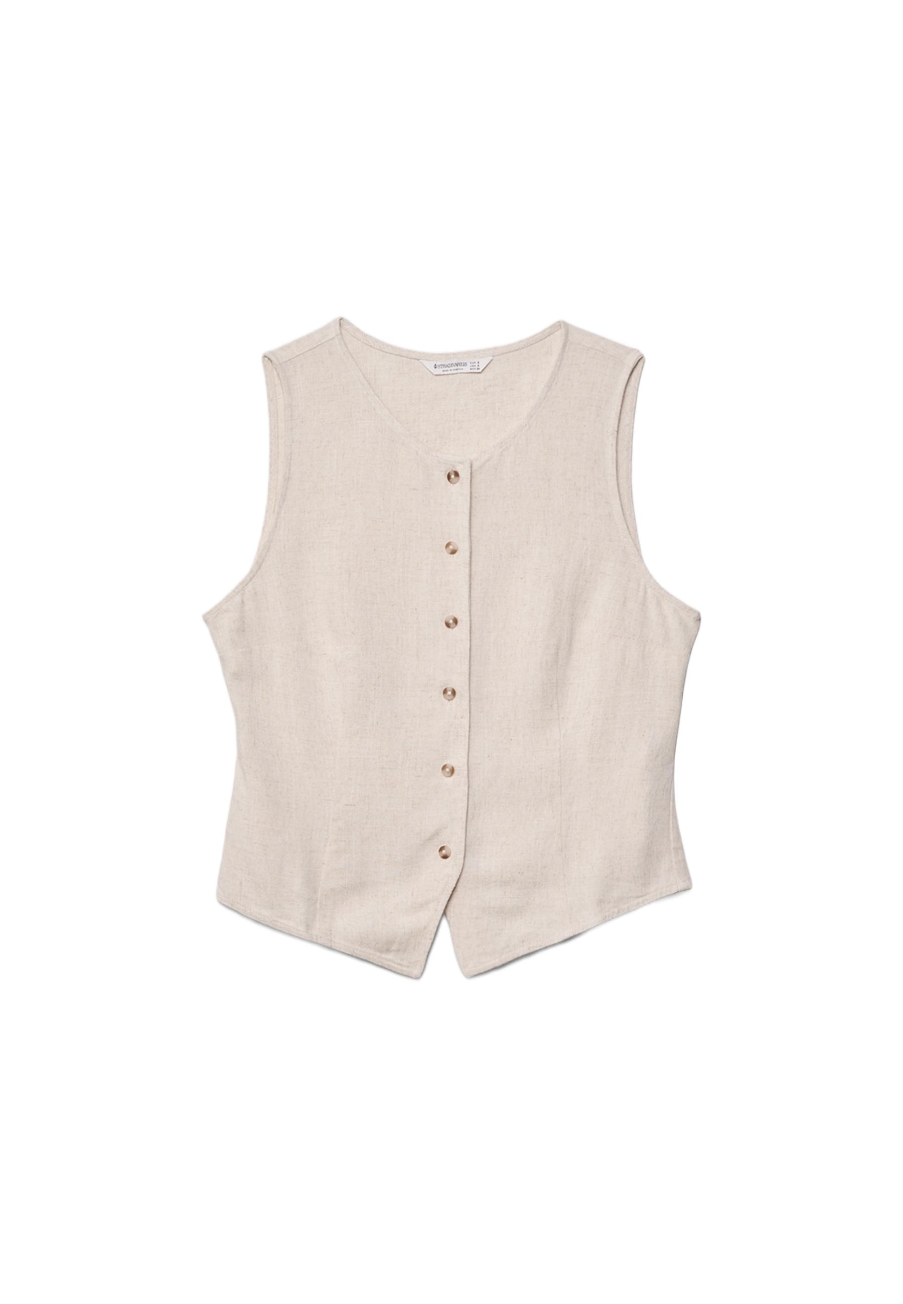 Sleeveless top with buttons — Stone