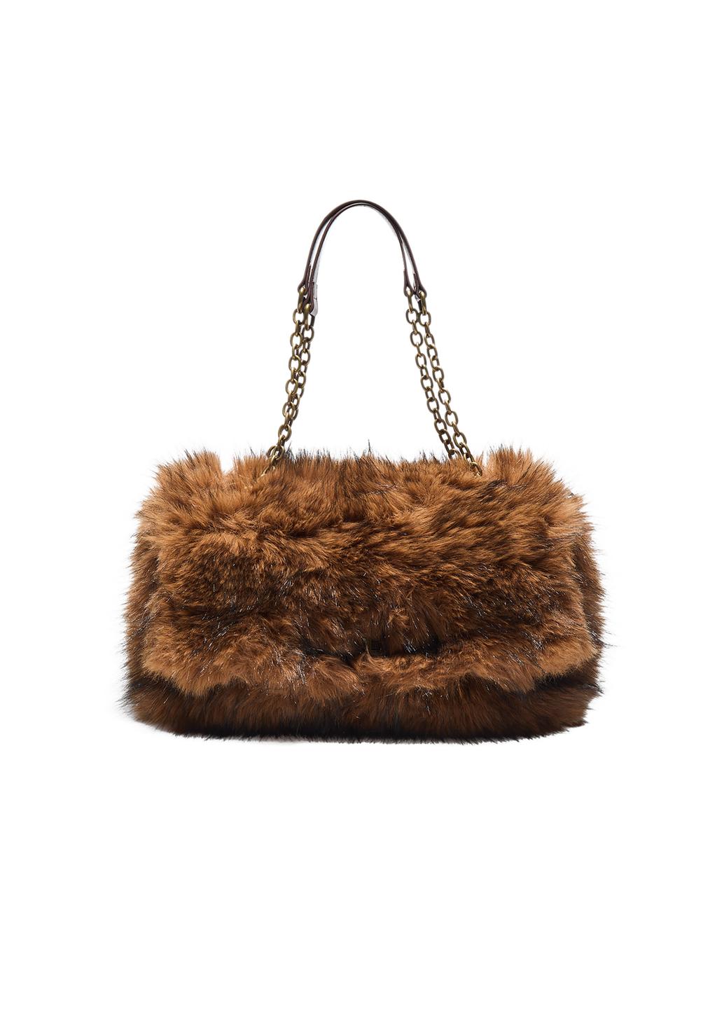 Rectangular faux fur crossbody bag