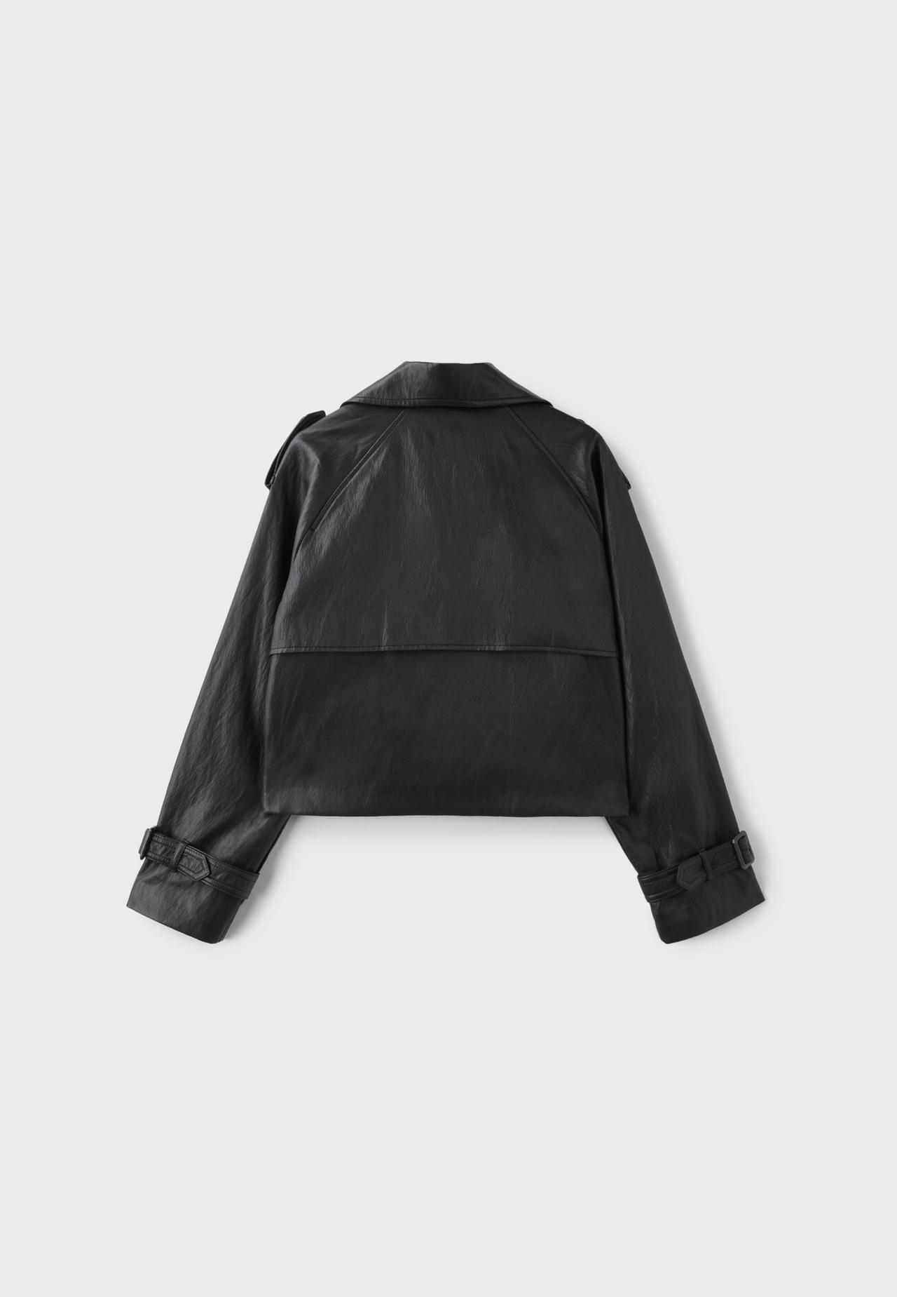 Cropped leather effect trench coat — Black