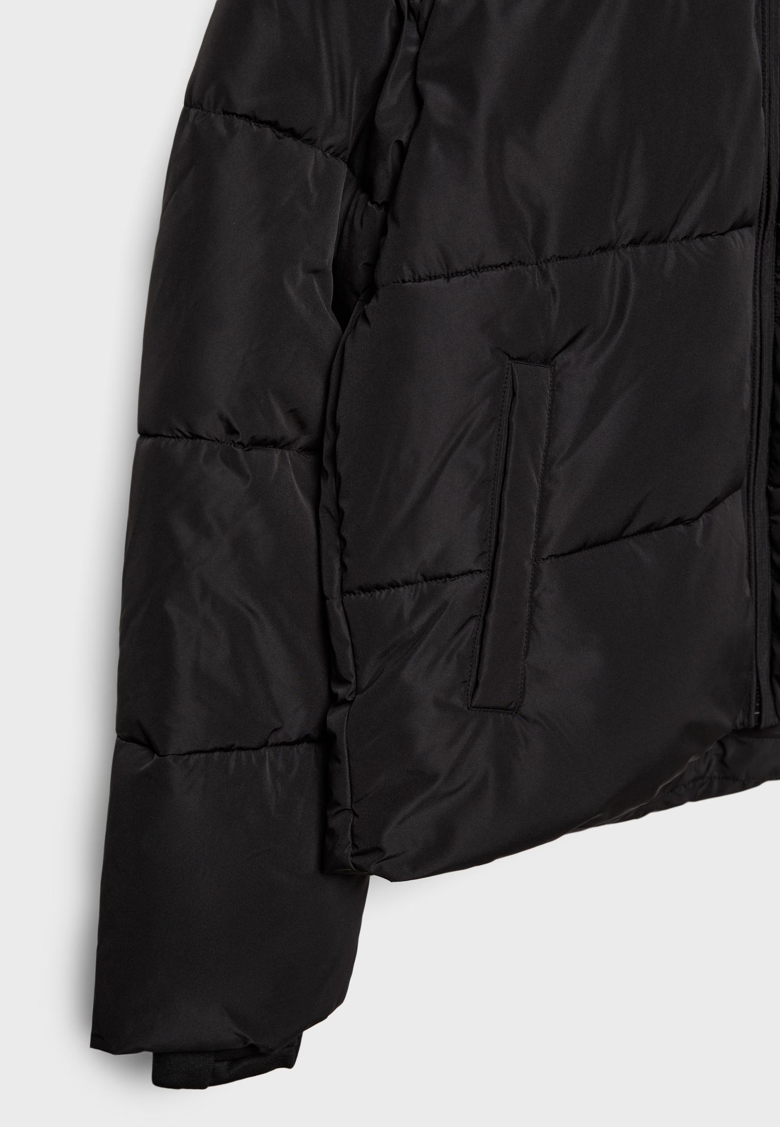 Basic hooded puffer jacket — Black