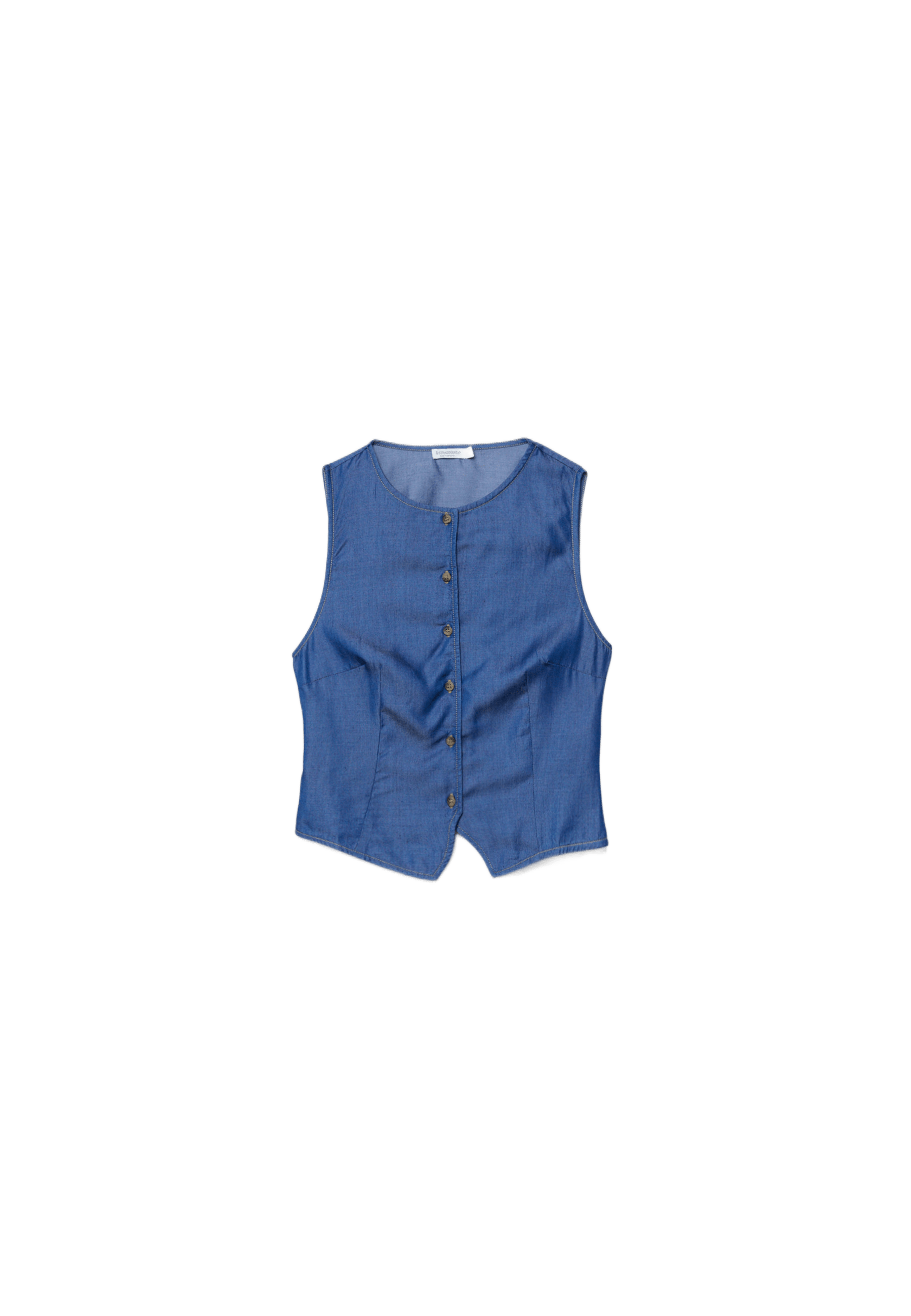Sleeveless denim button-up top — MEDIUM BLUE DENIM