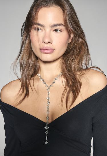 Beaded lariat necklace — Grey 2