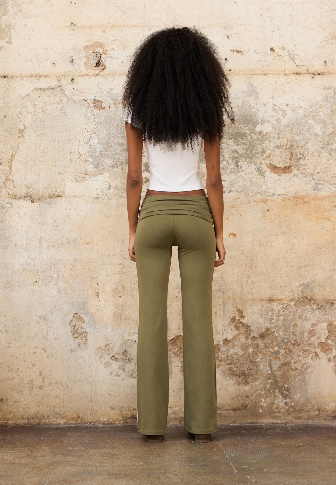 Turn-down waist bell bottom trousers — Khaki