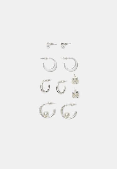 Set of 5 multipack faux pearl earrings — Grey 1