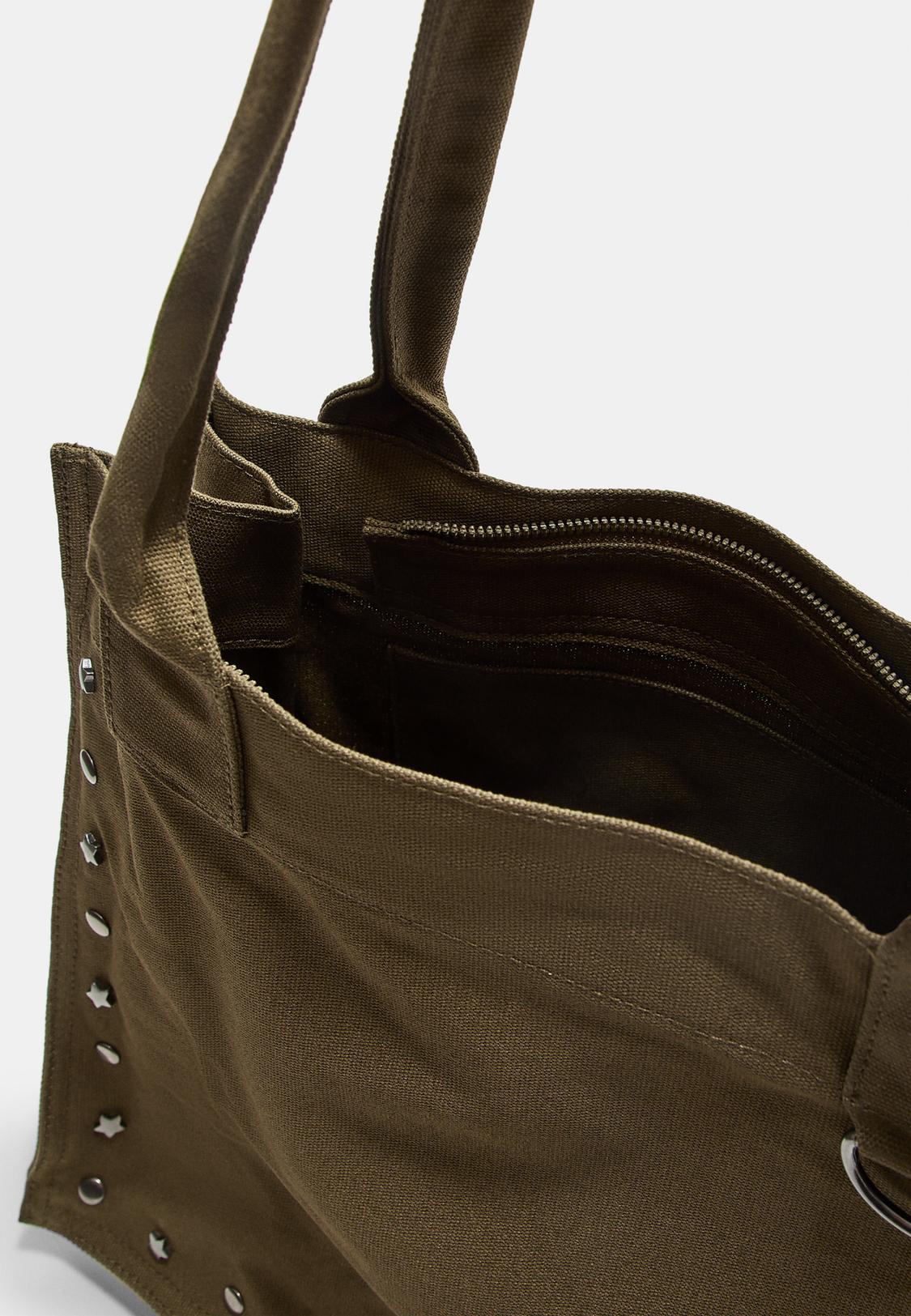Studded fabric tote bag