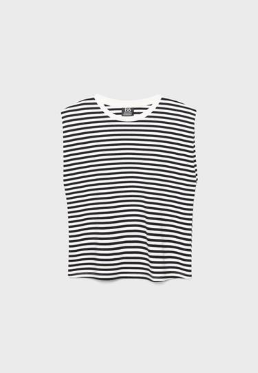 B05 Striped padded shoulder T-shirt — Black 7