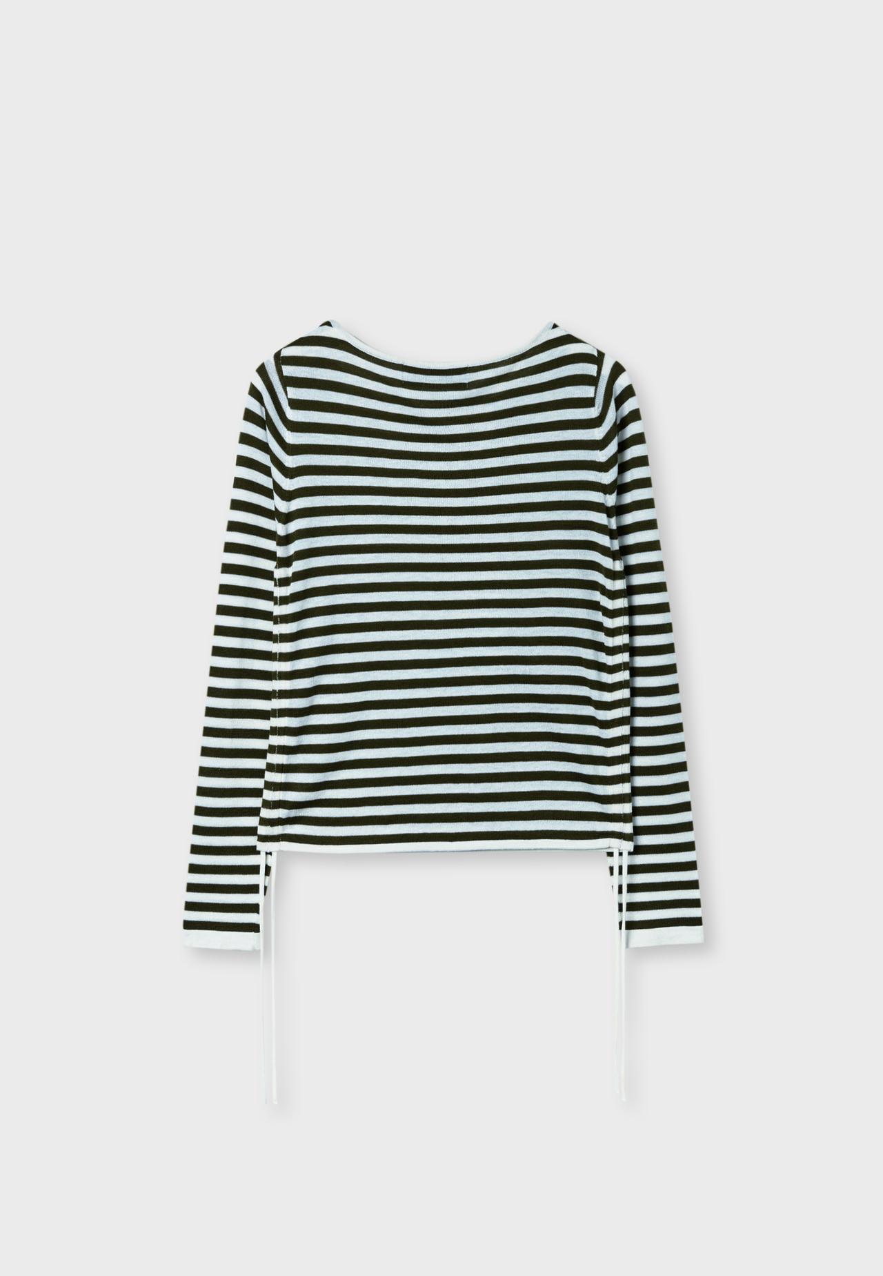 Striped side gathered jumper — Dark grey