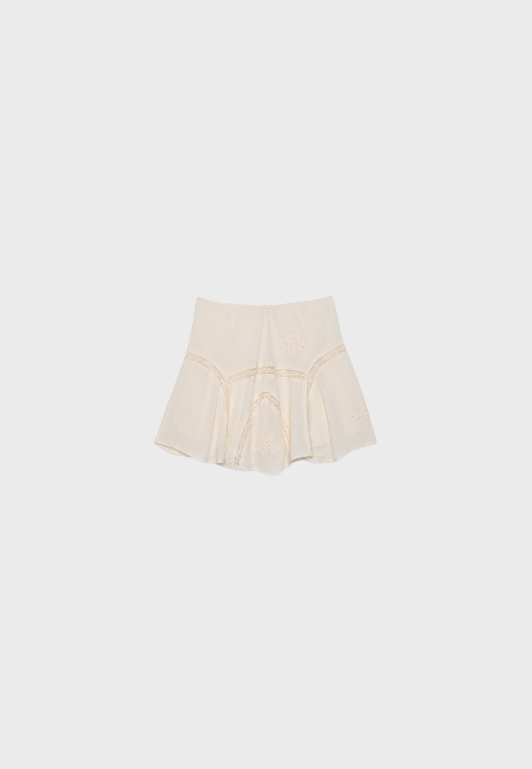 Embroidered godet mini skirt — Vanilla