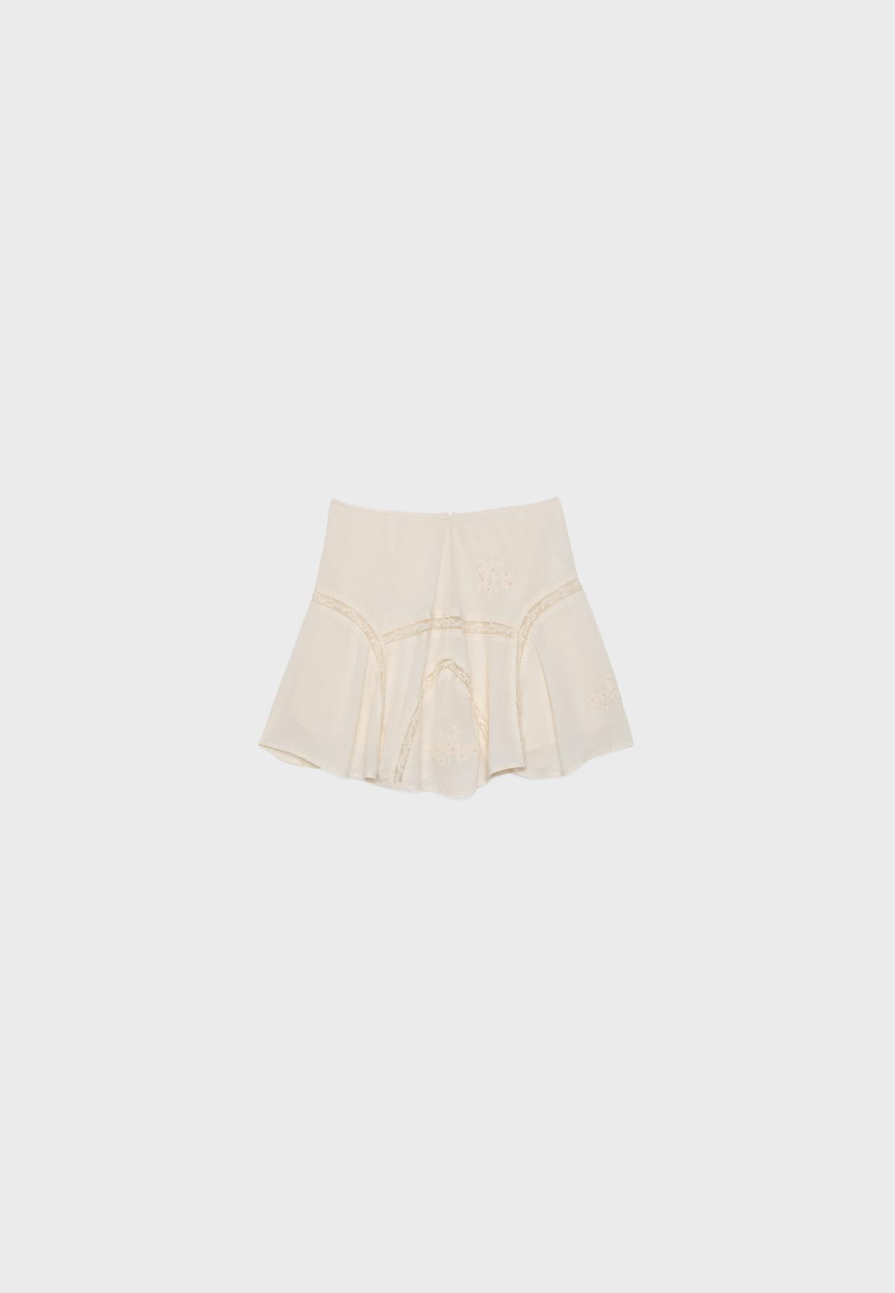 Embroidered godet mini skirt — Vanilla