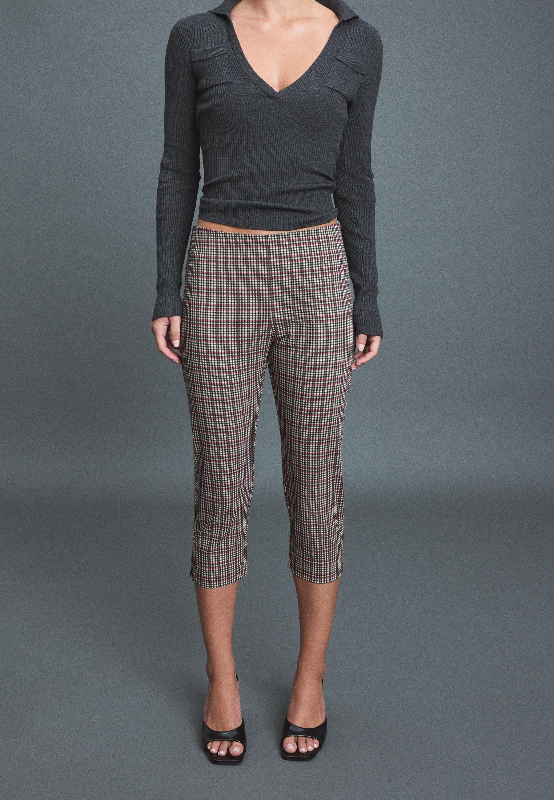 Check print capris — Ecru