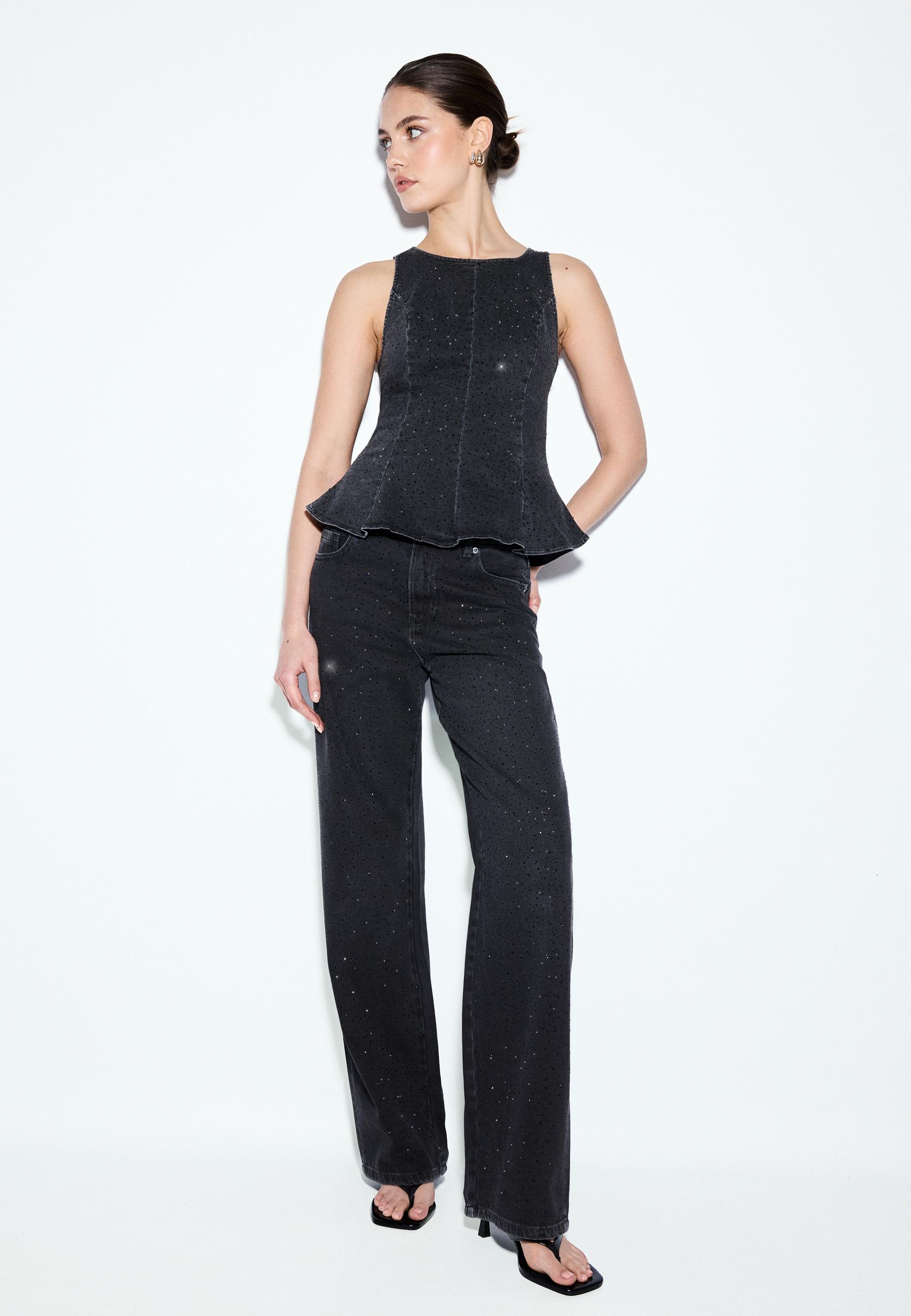 Parlak denim peplum top - Görsel 6