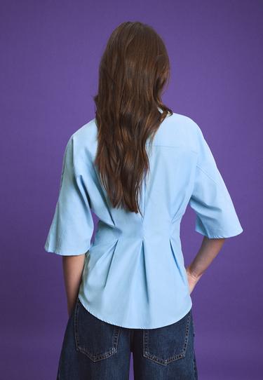 Fitted kimono sleeve shirt with pleats — Sky blue 4