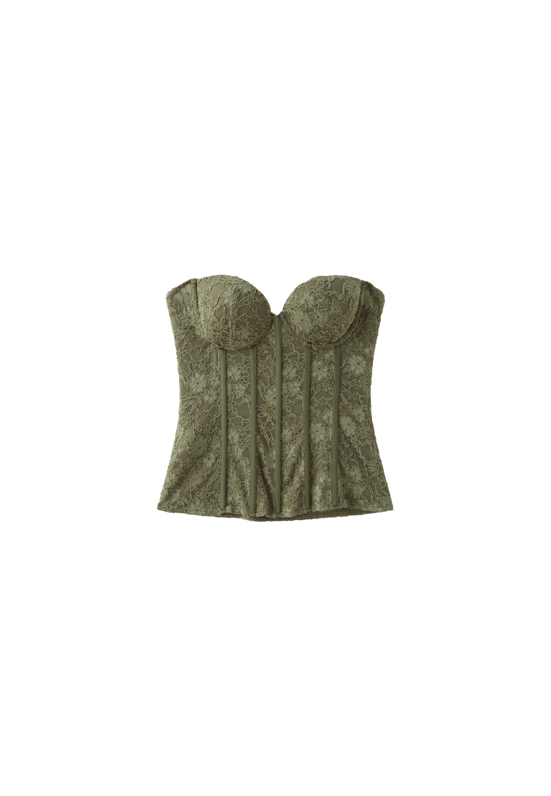 Lace corset top with stays — Khaki