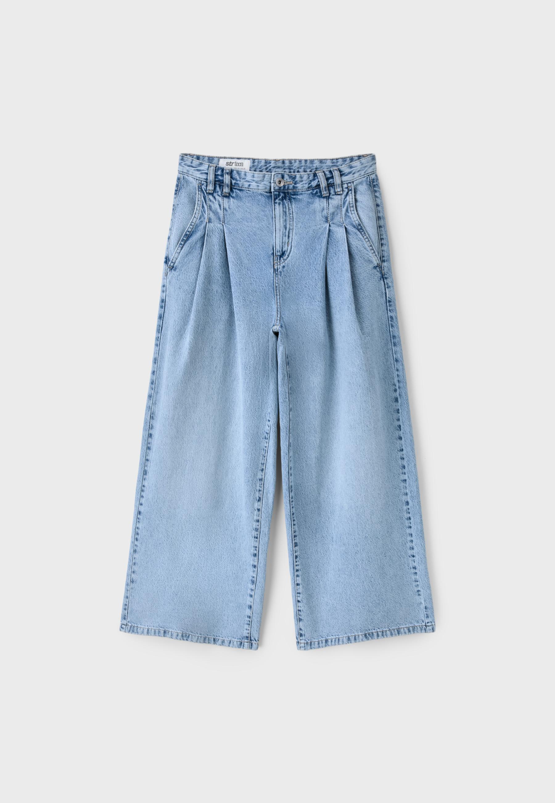 Pleated wide-leg jeans — MEDIUM LIGHT BLUE DENIM