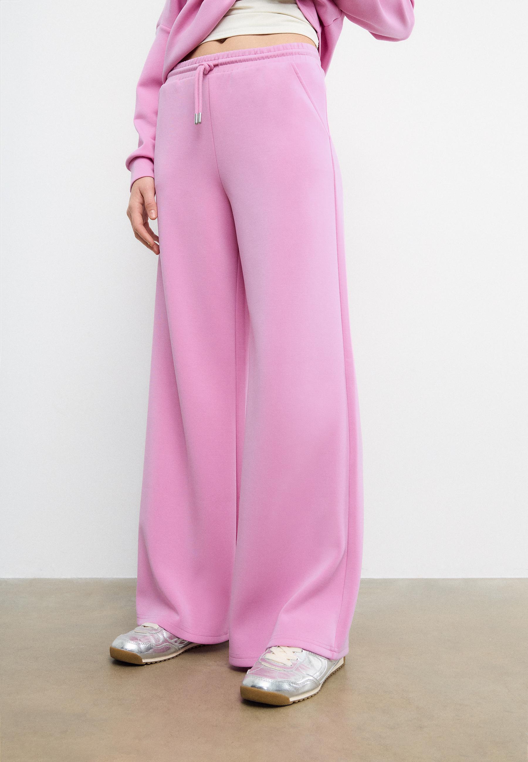 Soft-touch palazzo joggers — Bubblegum pink