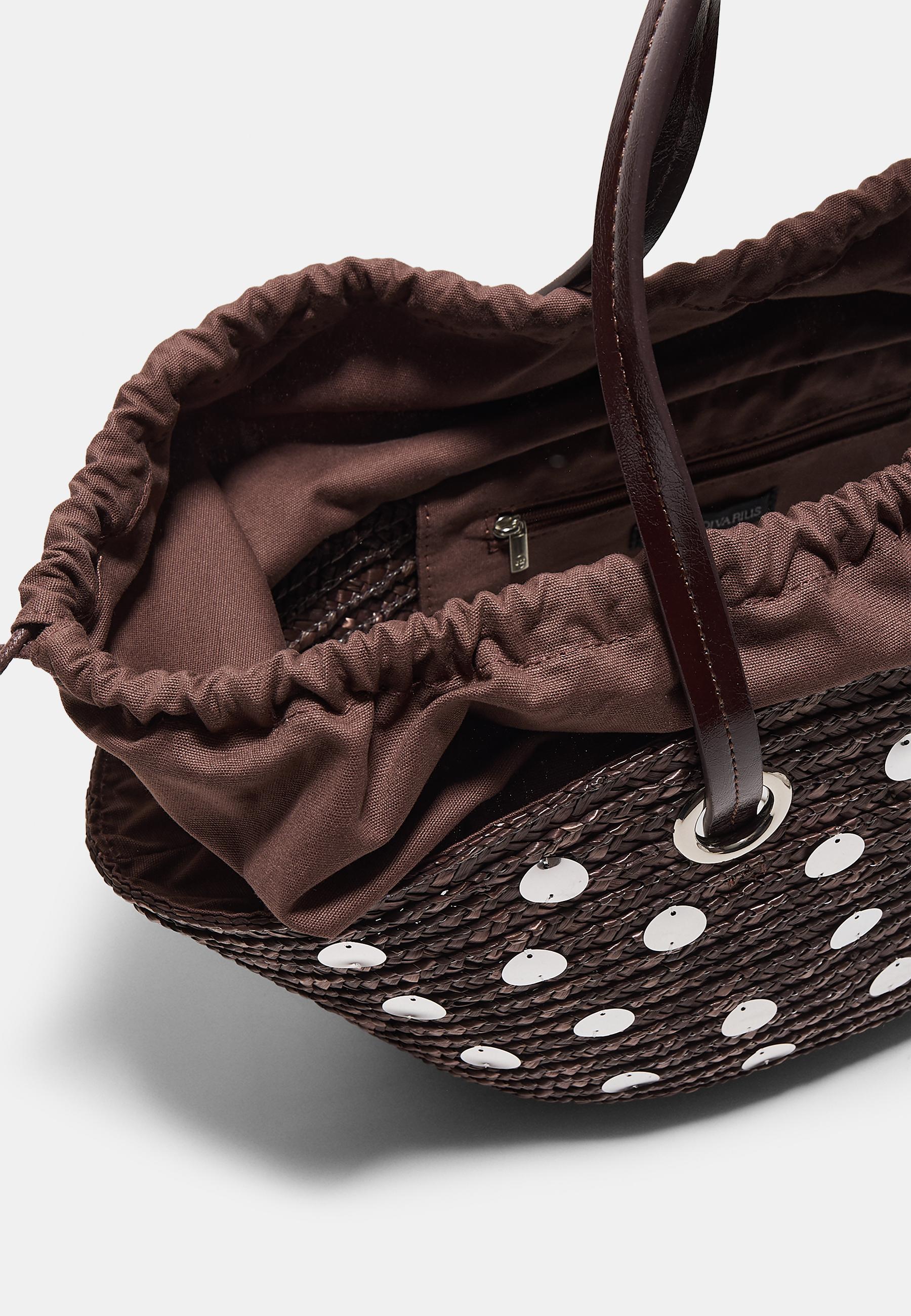 Sequinned basket shoulder bag — Brown