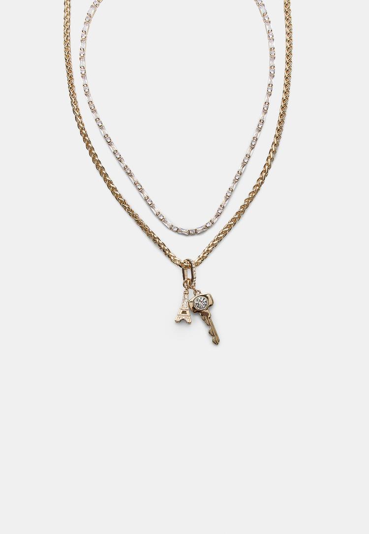 set 2 collares brillos y multi charm