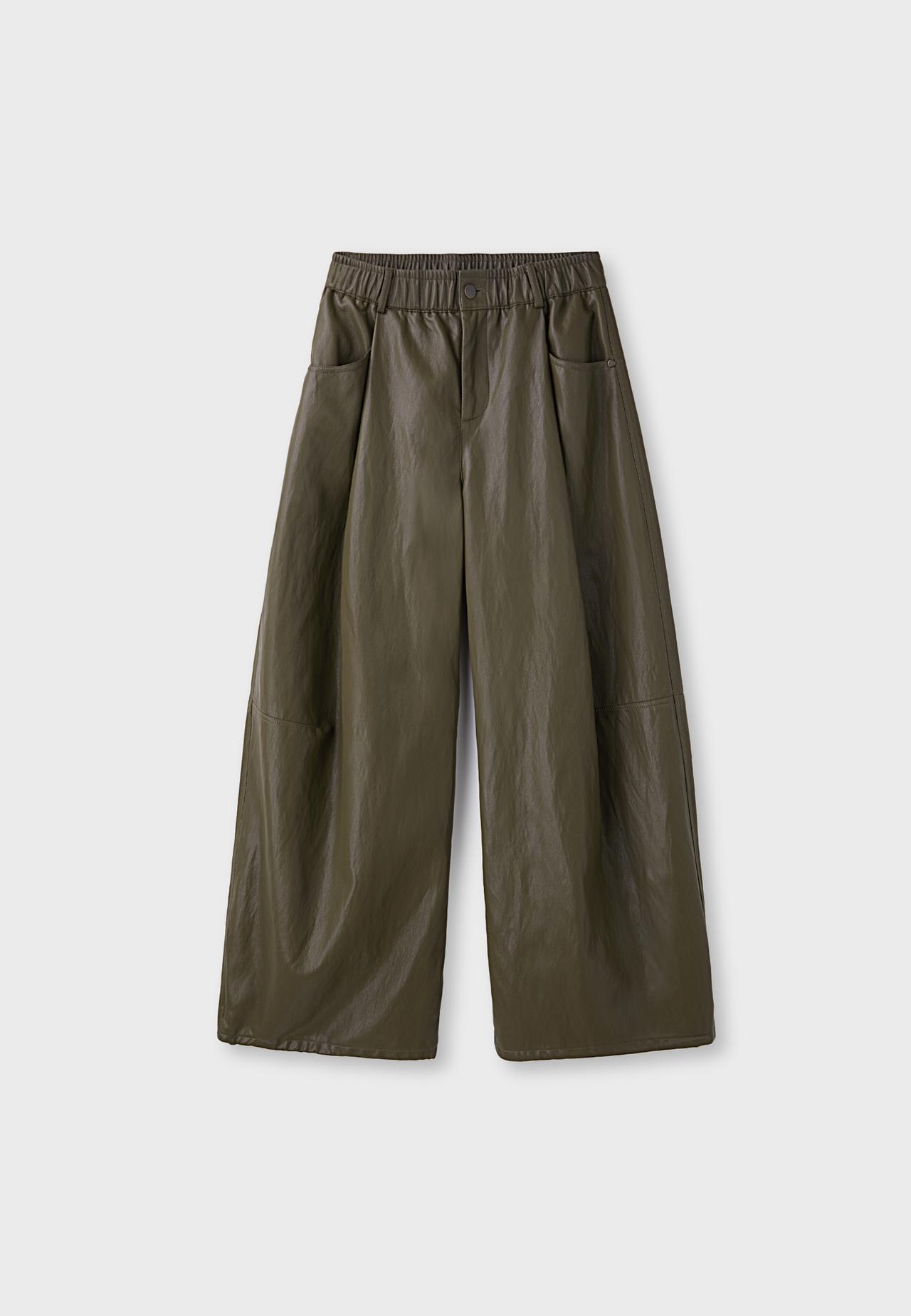 Leather effect trousers with dart detail — Khaki