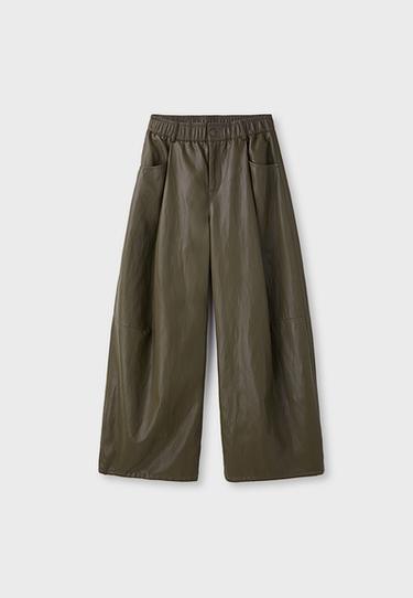 Leather effect trousers with dart detail — Khaki 7