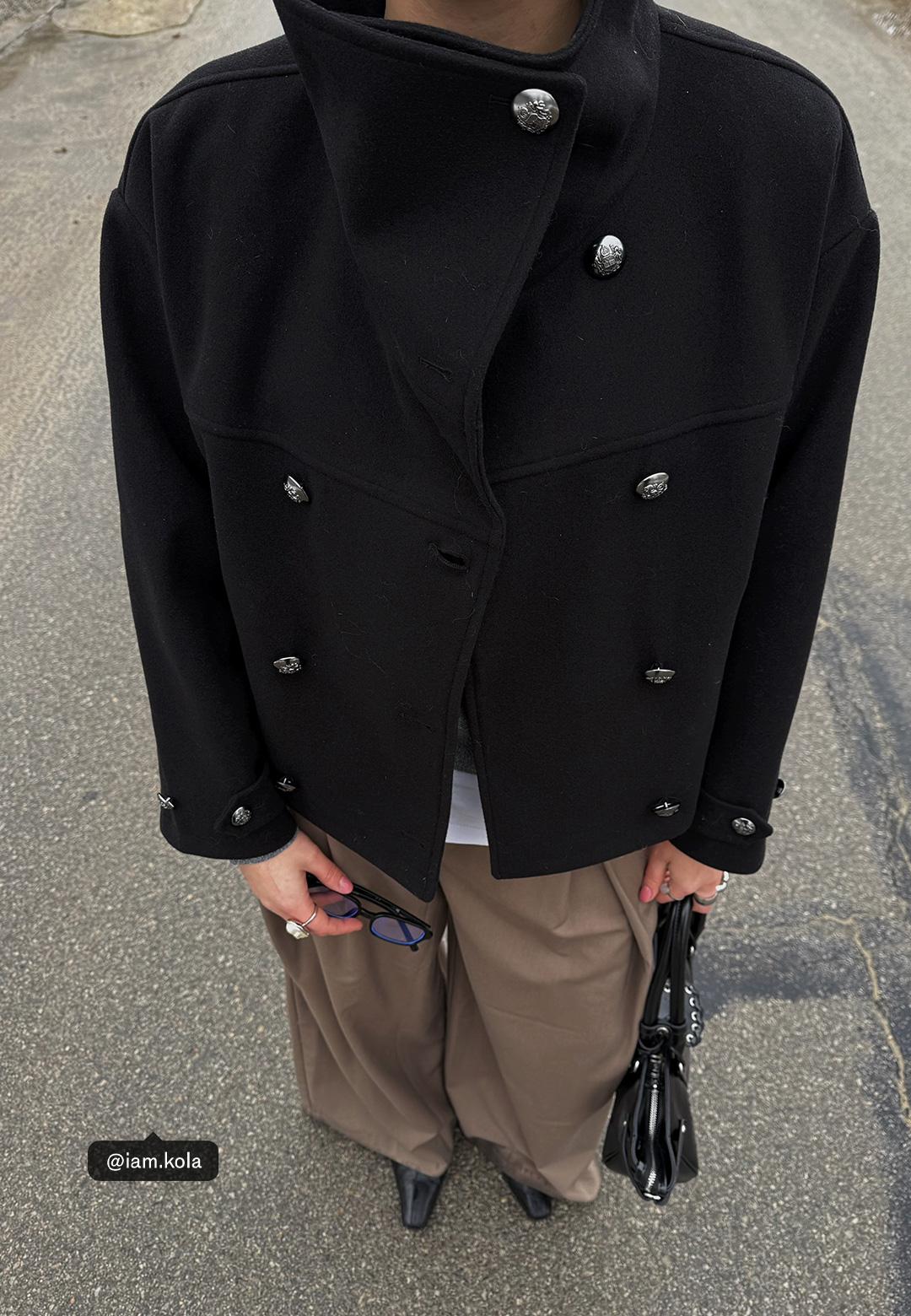 Soft-touch crossover high neck jacket — Black