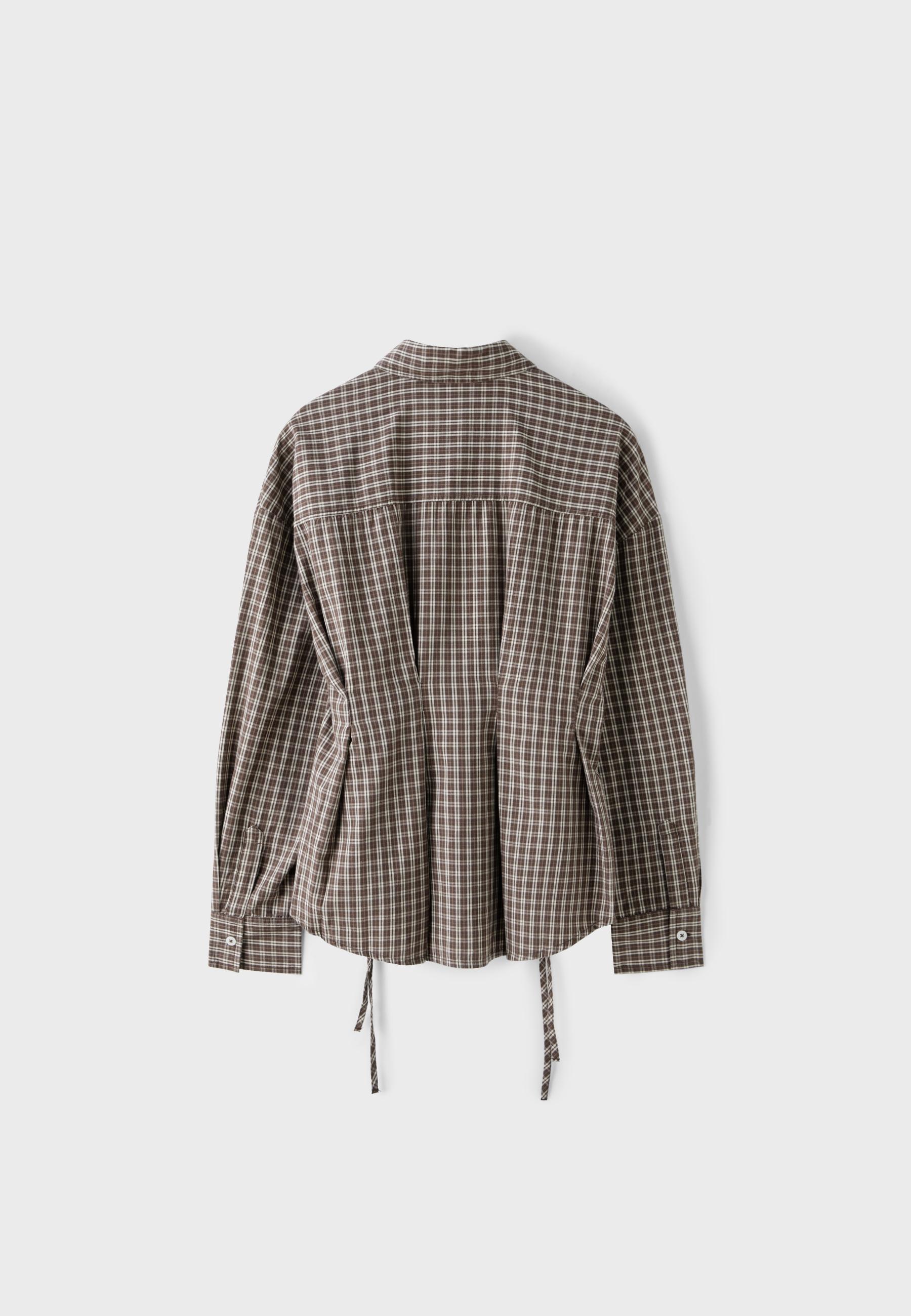 Check shirt with tie detail — Brown