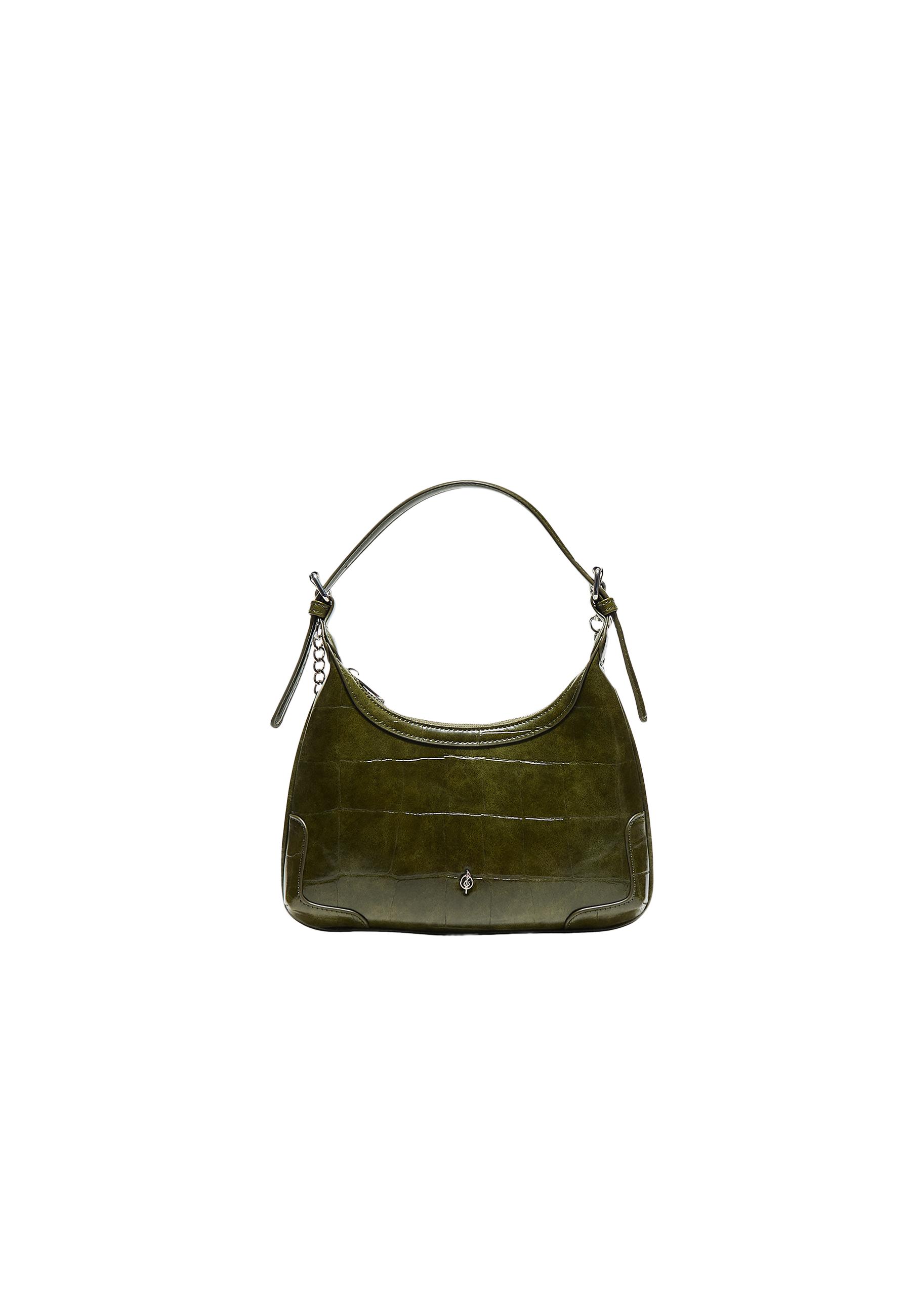 Mock croc mini chain shoulder bag — Khaki